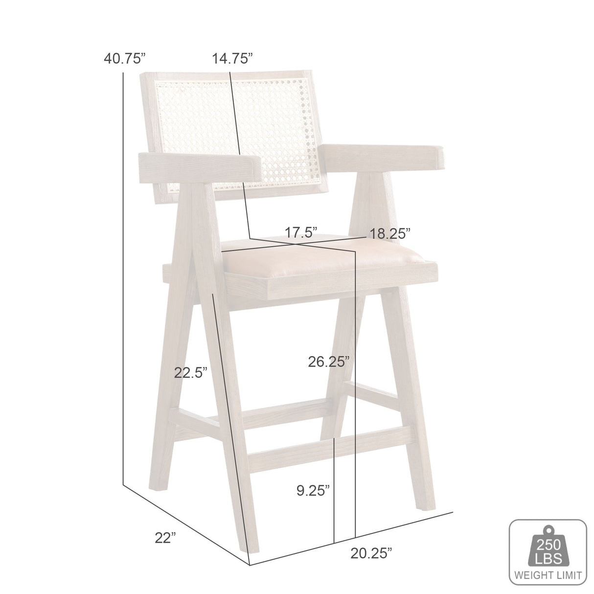 Harley - Nutmeg Brown Solid Wood And Rattan Upholstered 26" Counter Height Barstool