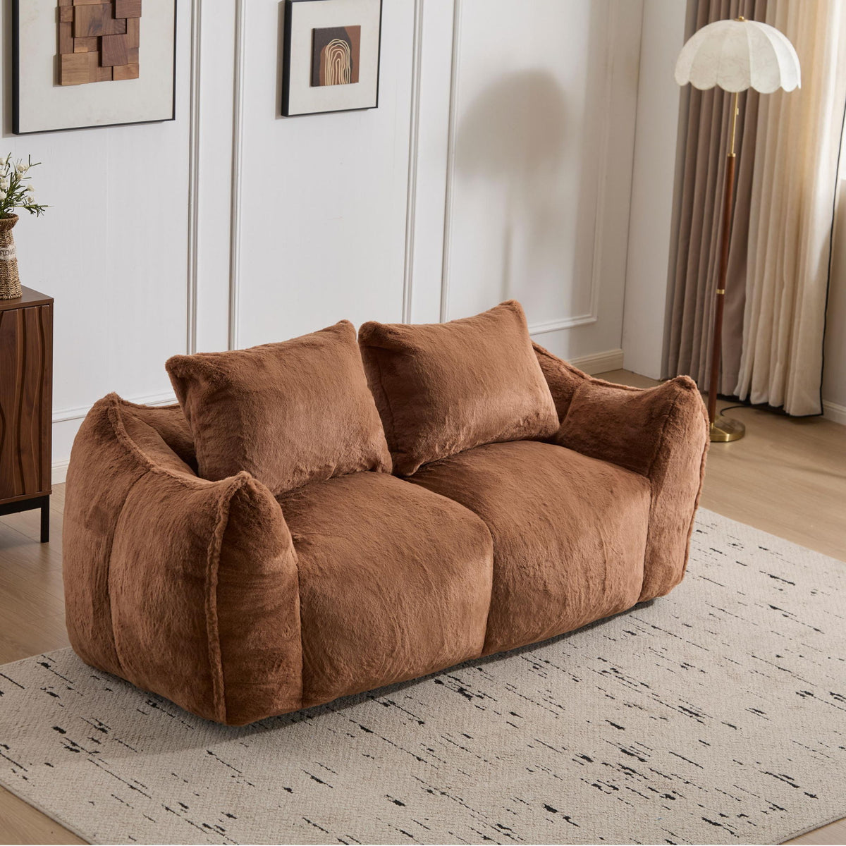 Giant Bean Bag Couch, Ultra Soft Fluffy Loveseat For Living Room