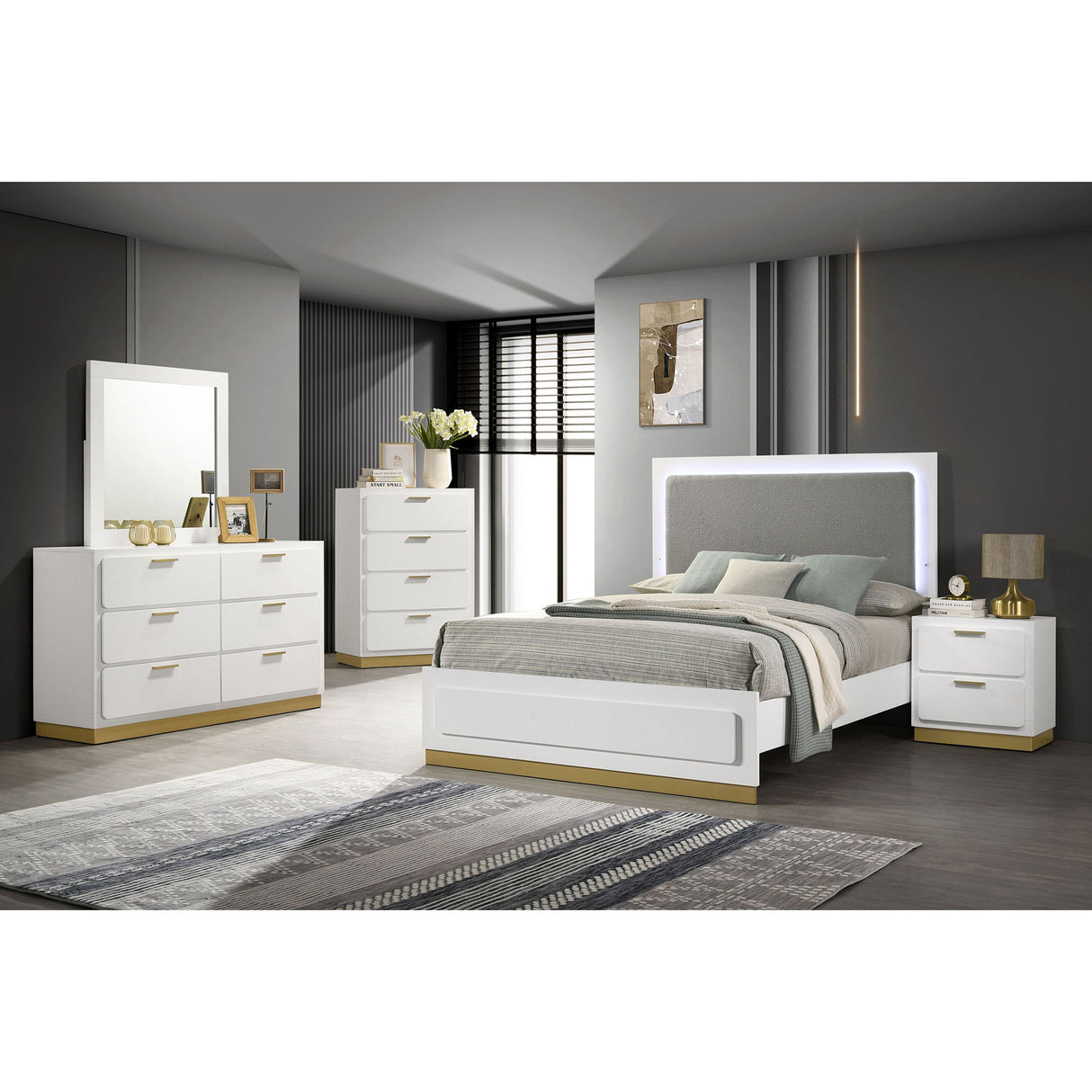 Sophia - Panel Bed With LED Headboard