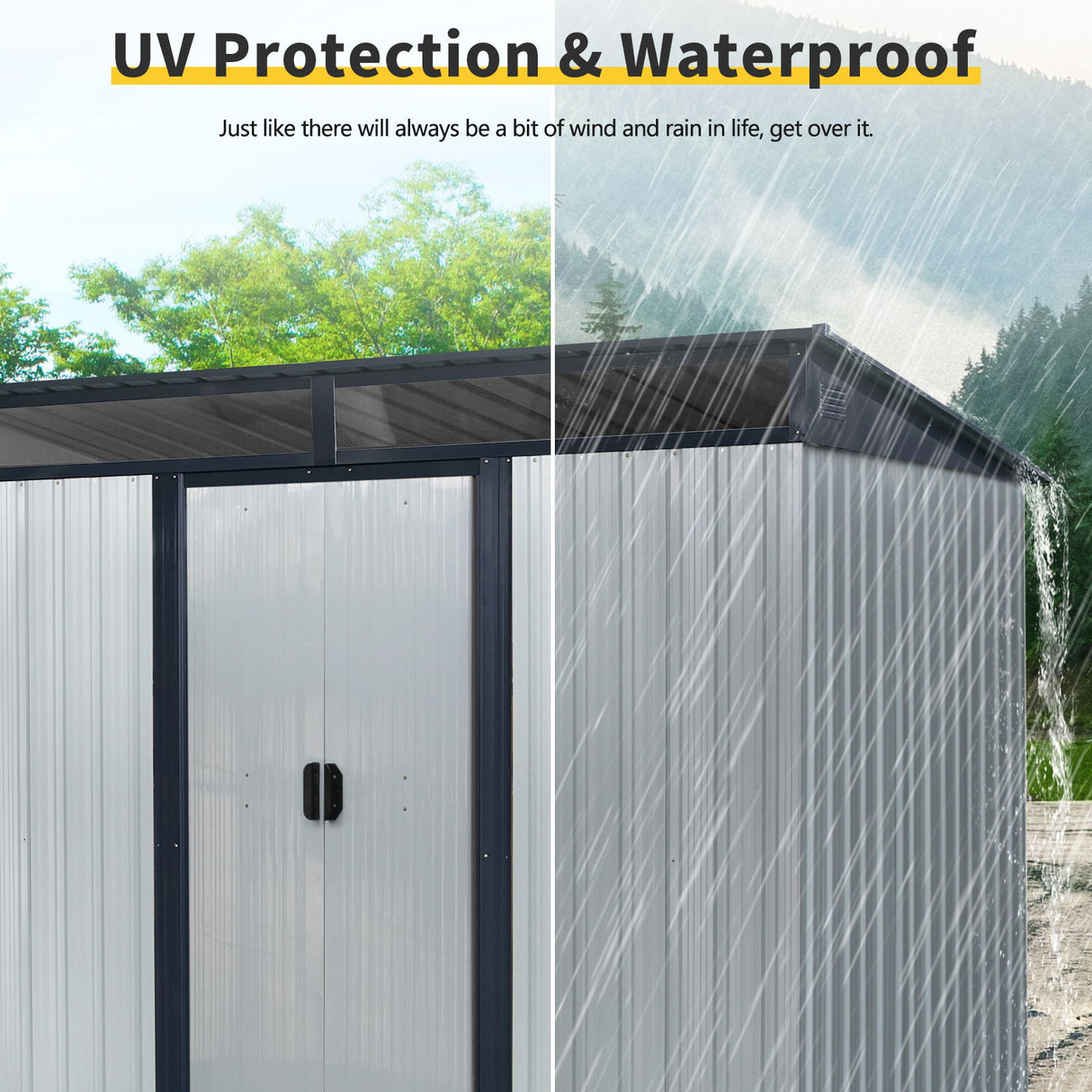 Outdoor Metal Storage Shed Garden Building with Sliding Doors and Foundation