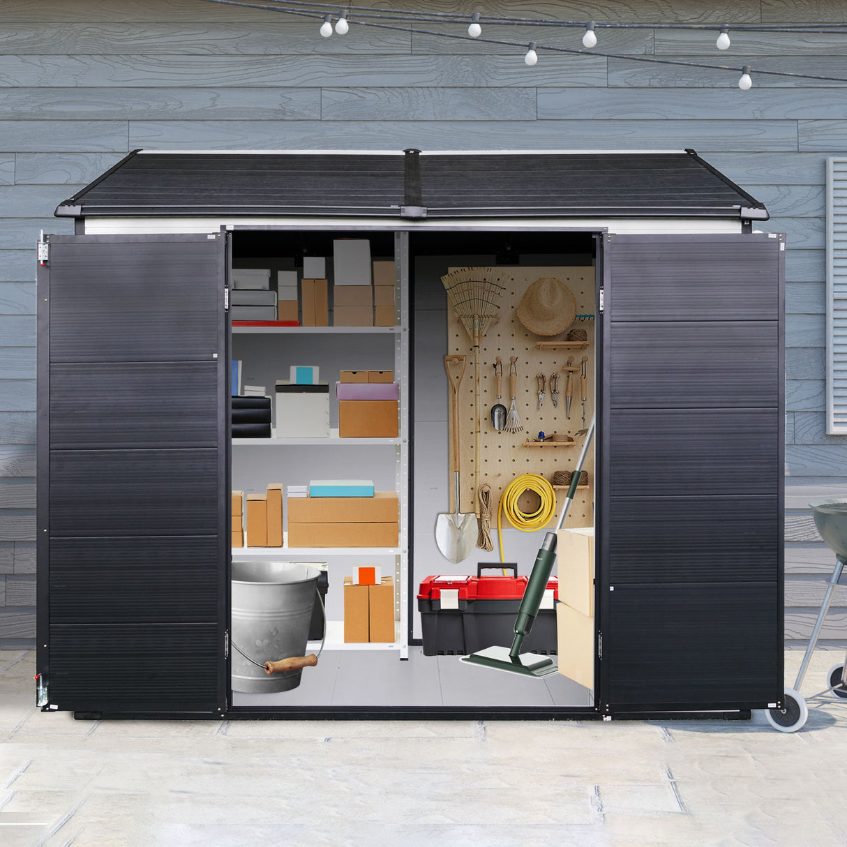 Resin Outdoor Storage Shed Garden Building Double Door Waterproof Metal