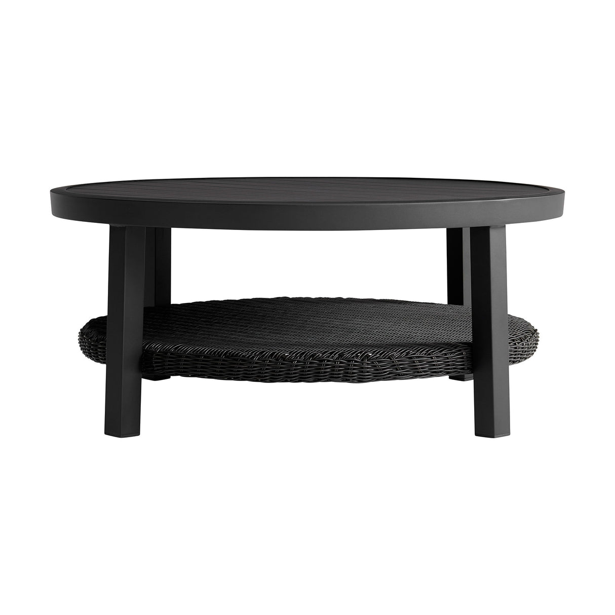 Cayman - Black Aluminum Outdoor Round Conversation Table With Wicker Shelf