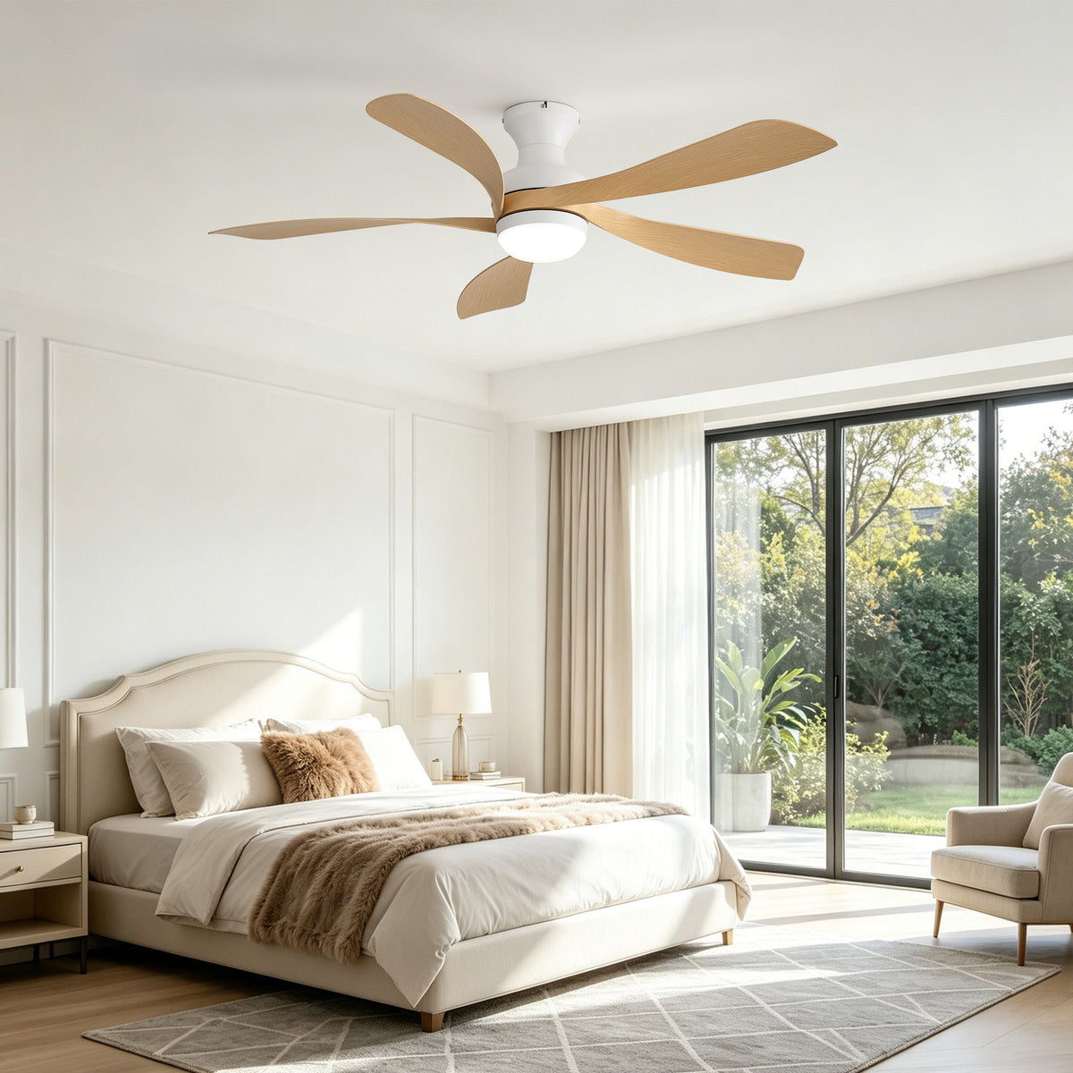 52" Ceiling Fan With 3 Color Dimmable LED Light, DC Reversible Motor, 6 Speed Settings