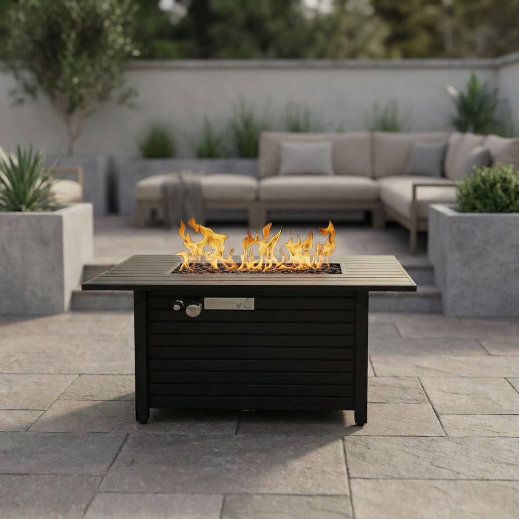 Outdoor Fire Pit Table Garden Heating Hearth Steel 42x20in Black