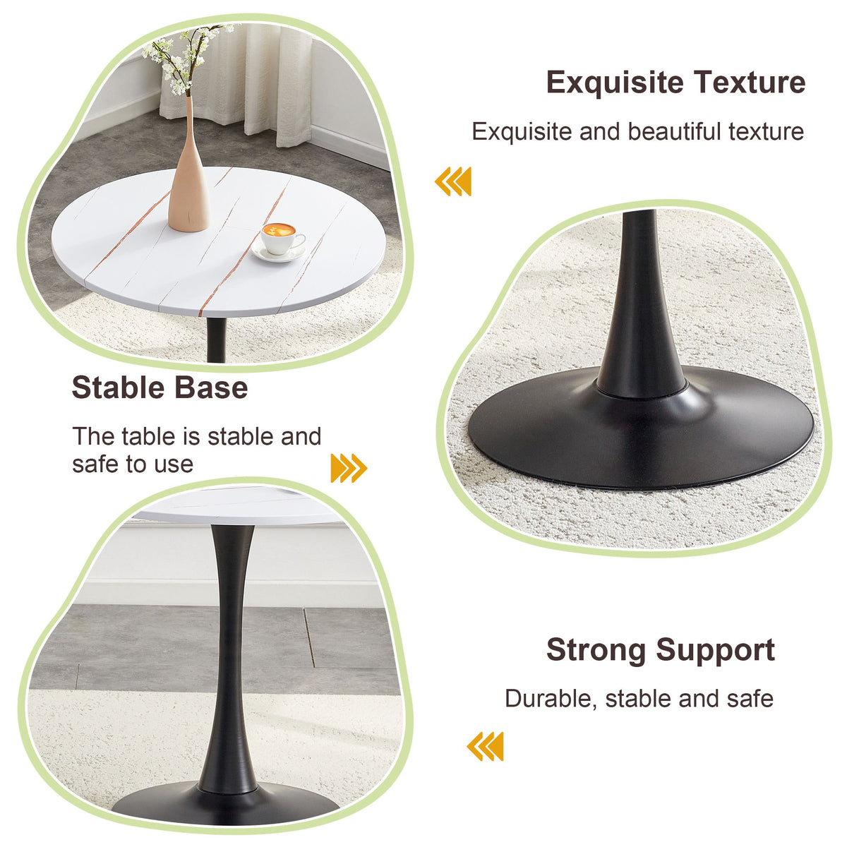 Round Dining Table For Kitchen - Black White