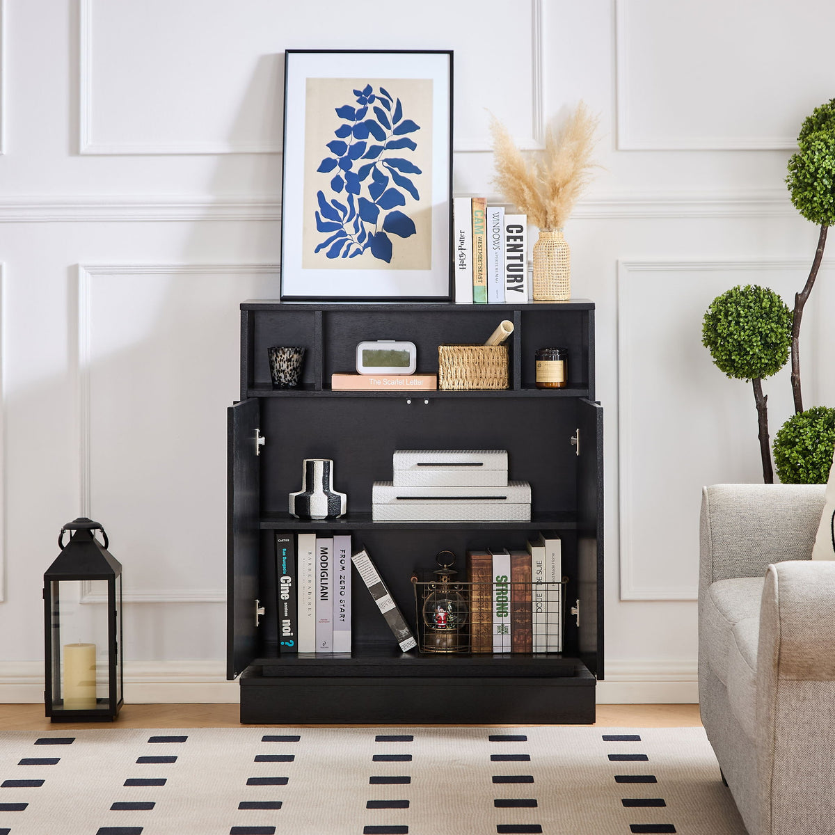 Fluted Sideboard Buffet Cabinet With 2 Doors And Adjustable Shelf, Storage Cabinet For Entryway