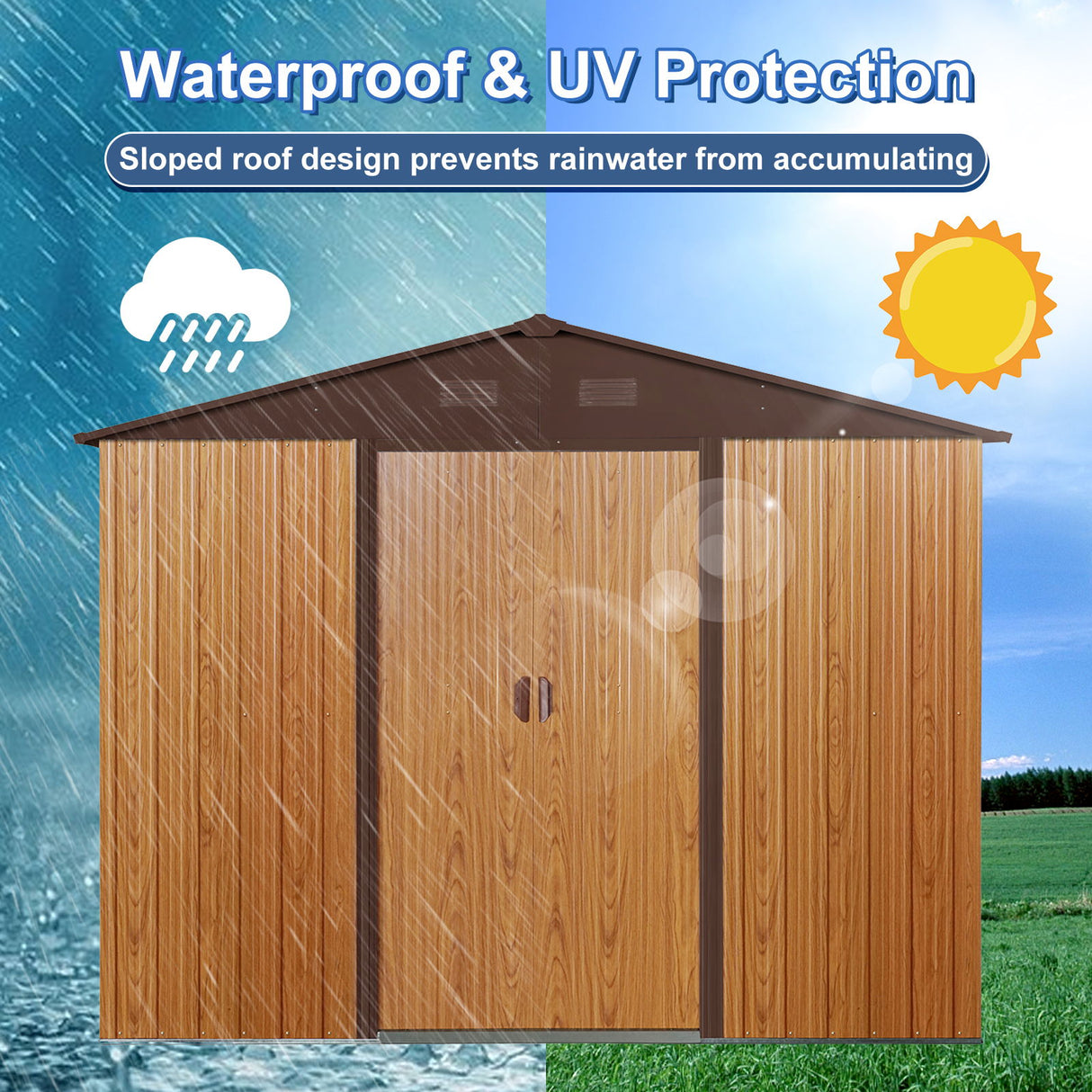 Outdoor Metal Storage Shed Garden Building Heavy Duty with Floor Base