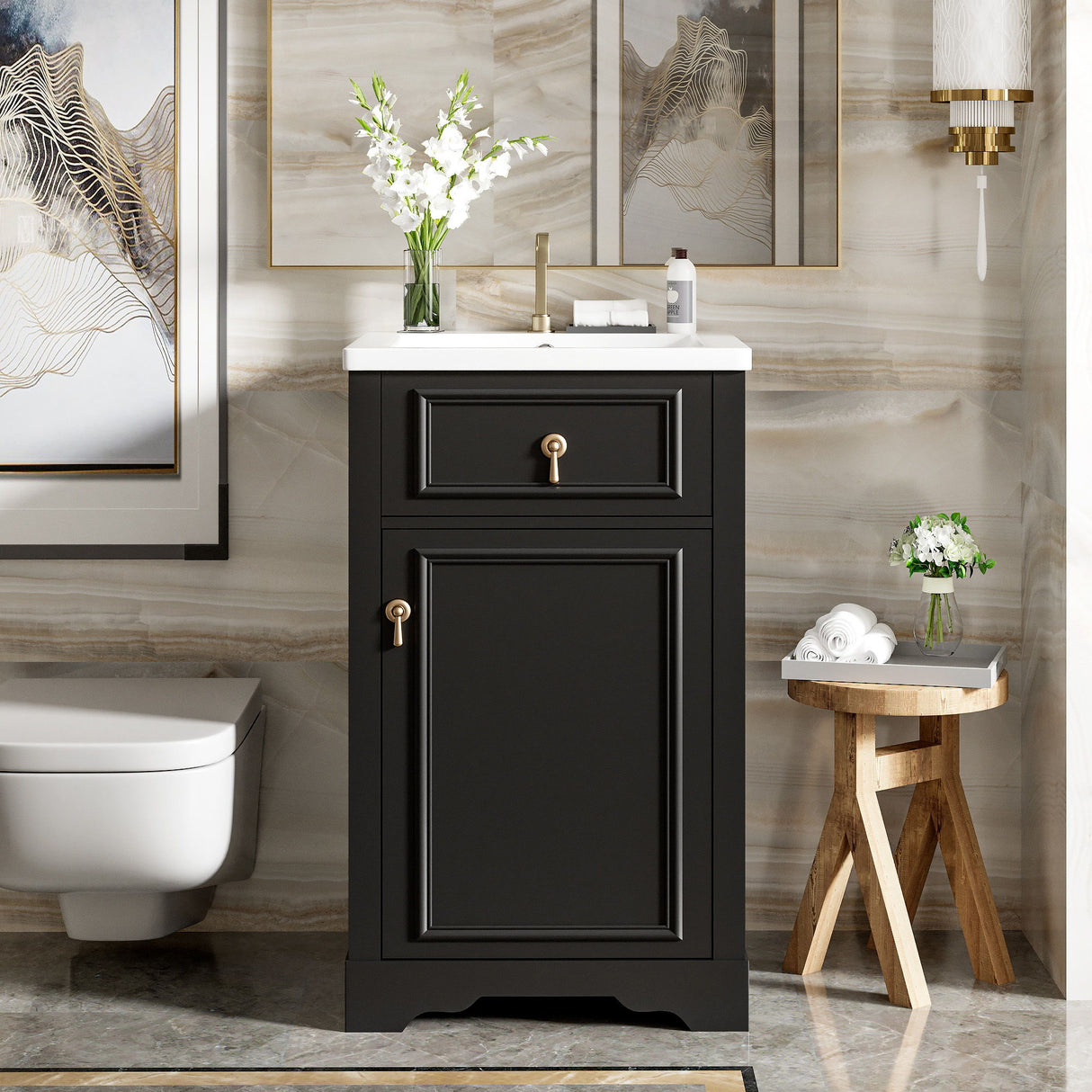 Elegant Bathroom Vanity With Ceramic Sink, Soft Close Door, Adjustable Shelf
