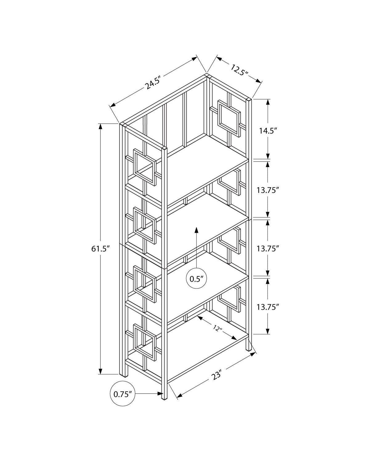 Bookshelf, Bookcase, Etagere, 4 Tier, For Office, Contemporary & Modern - Espresso - Etageres - Alpine Outlets