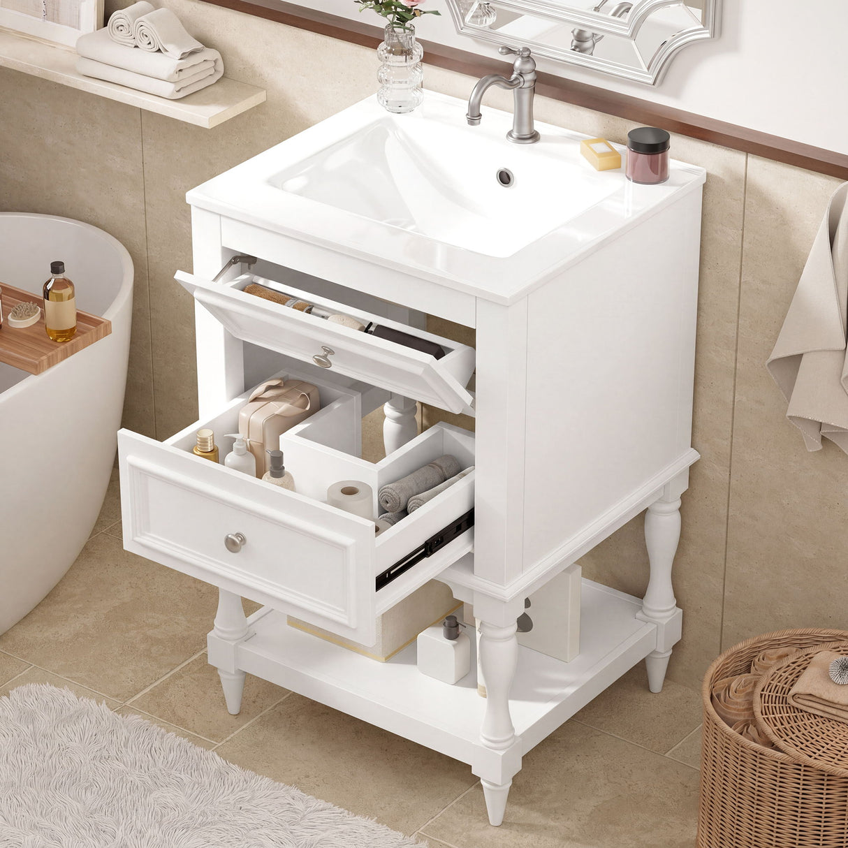 Retro Design Bathroom Vanity With Sink, 2 Drawer Storage Cabinet