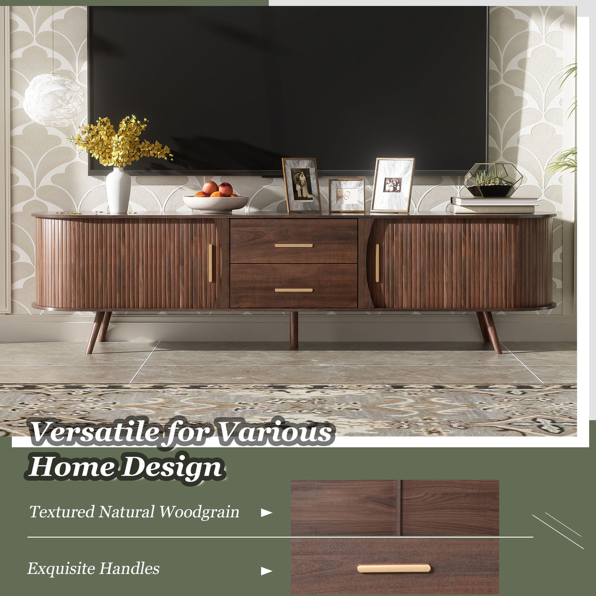 TV Stand For 80" TV, Entertainment Center With Storage - Dark Brown