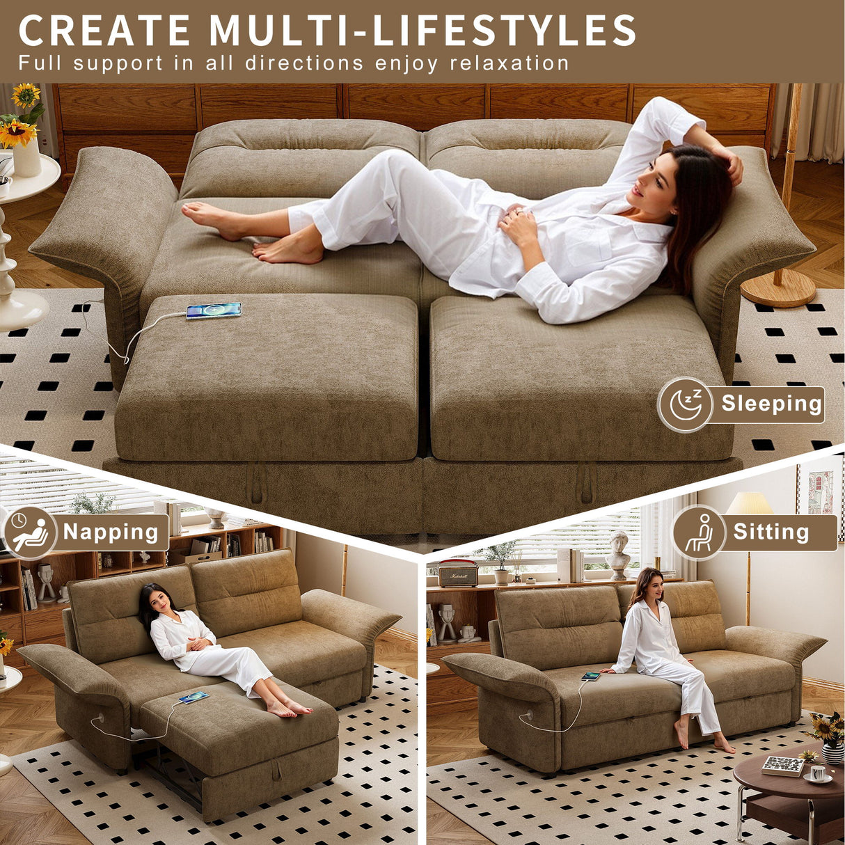 Sofa Bed With Convertible Design, Living Room Furniture