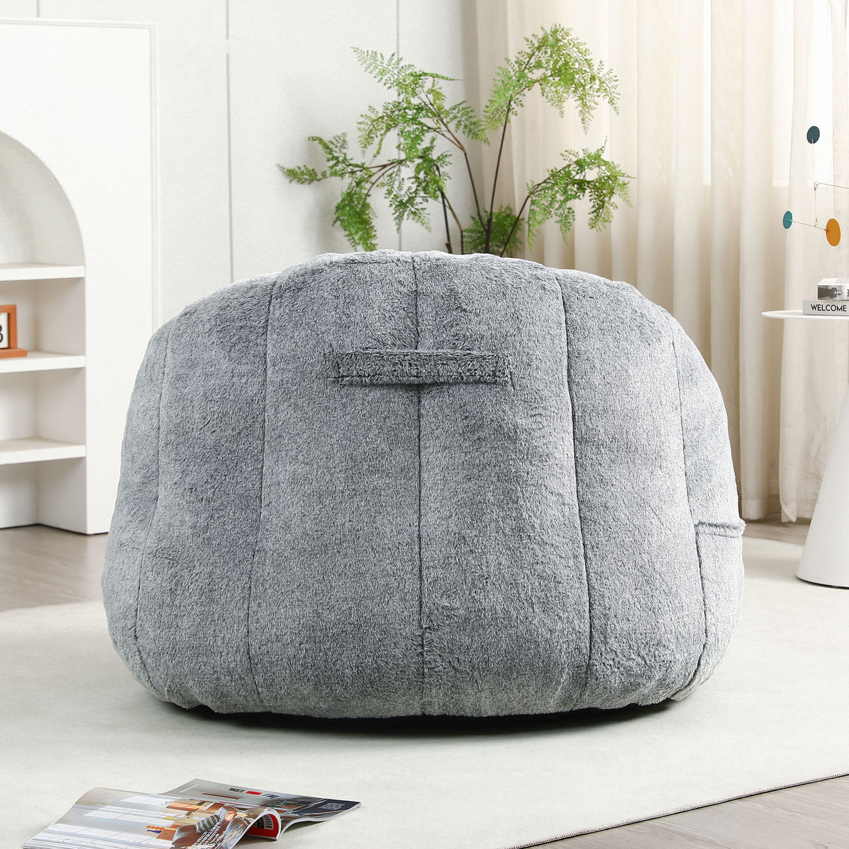 Beanbag Sofa Chair With Armrests Stuffed High Density Foam, Lazy Sofa Comfy Chairs Beanbag Chair For Adults In Living Room, Bedroom Reading - Dark Gray