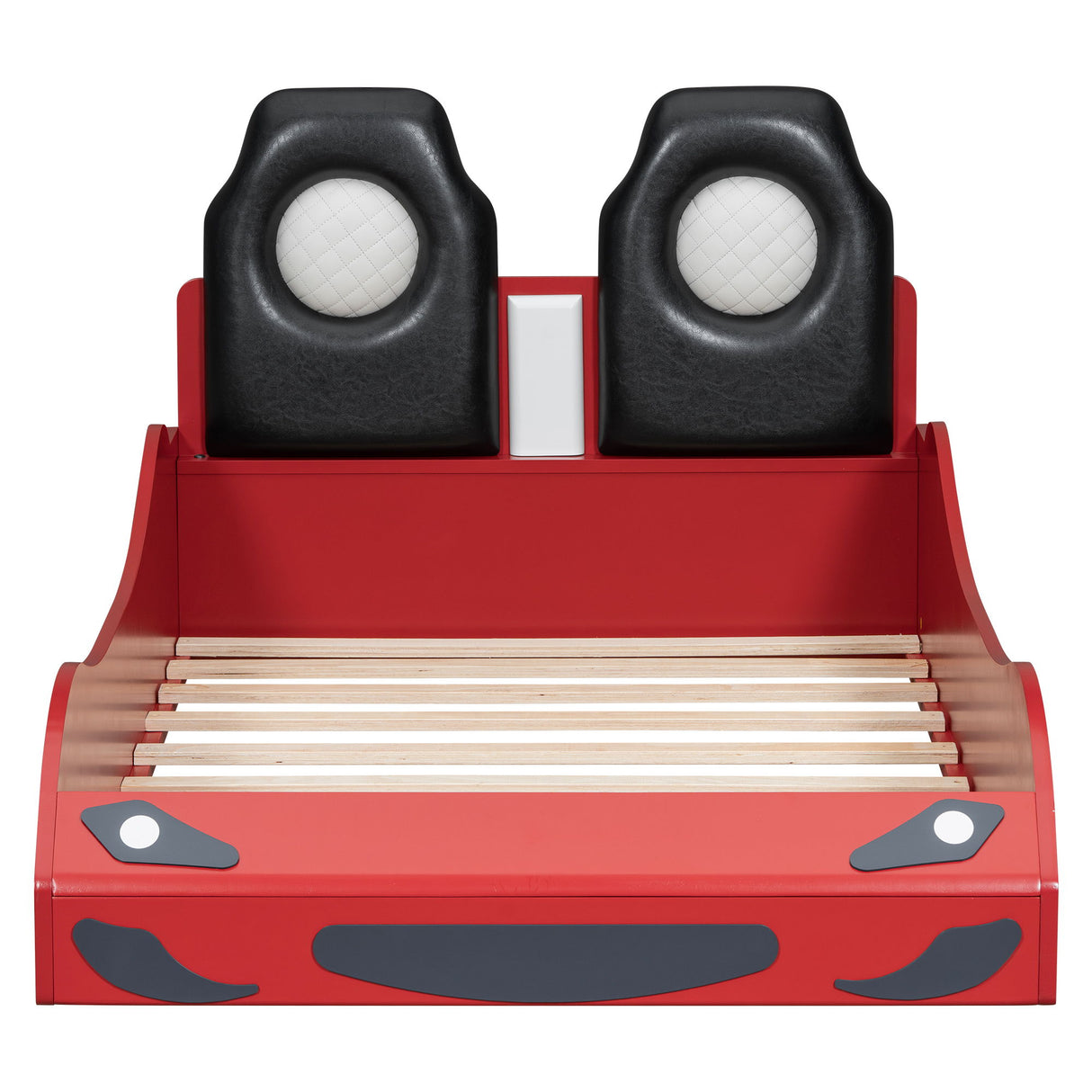 Race Car Shaped Platform Bed With LED And Upholstered Backrest In