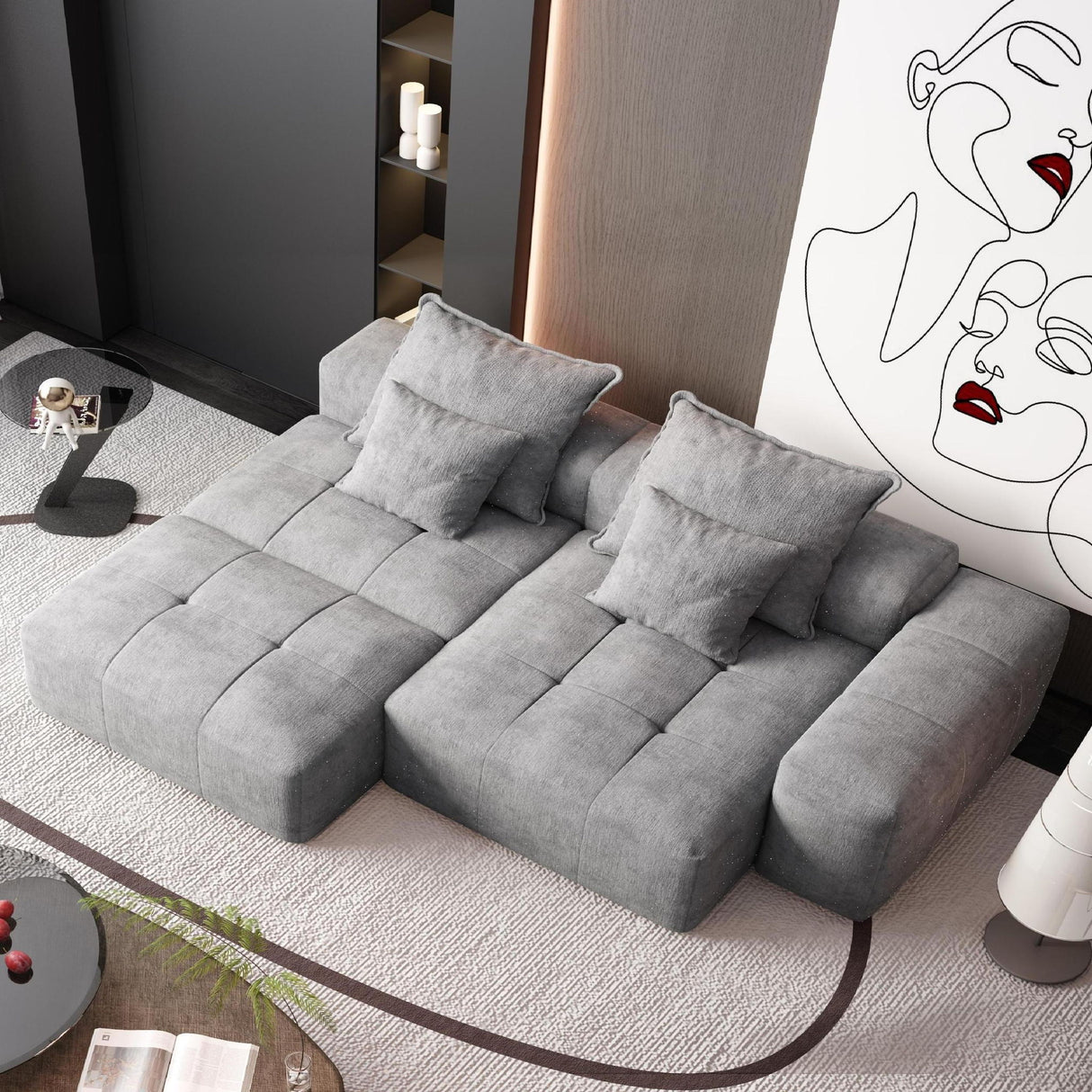 Modern Oversized, Modular Sectional Sofa With Pillows