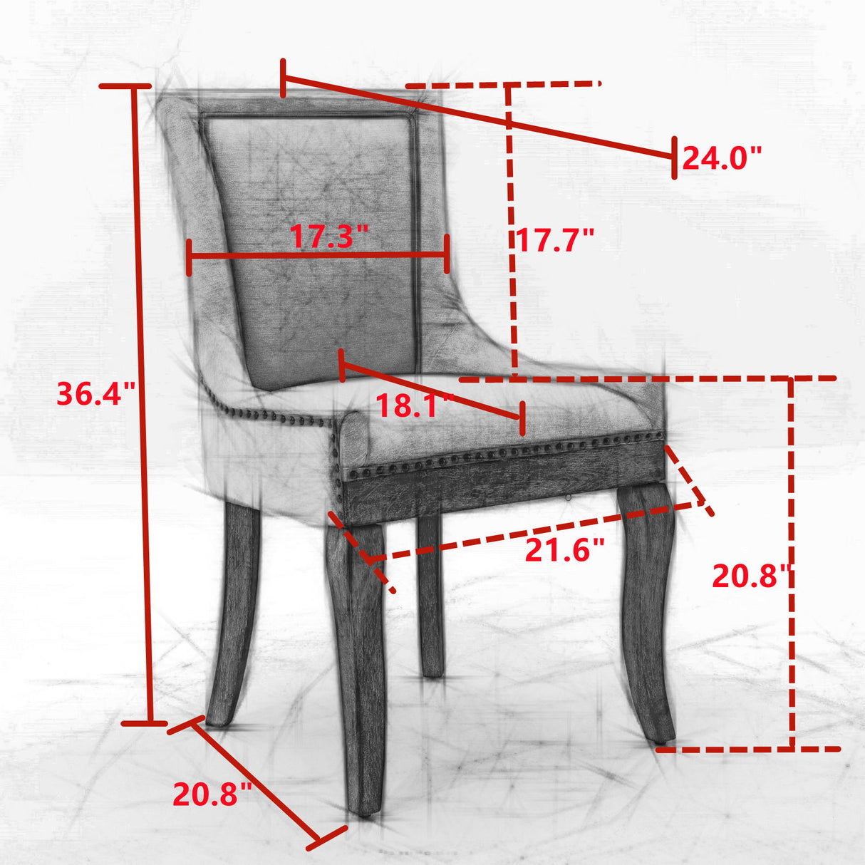 Ultra Side Dining Chair,Thickened Fabric Chairs With Neutrally Toned Solid Wood Legs, Bronze Nail Head (Set of 2) - Chair Sets - Alpine Outlets
