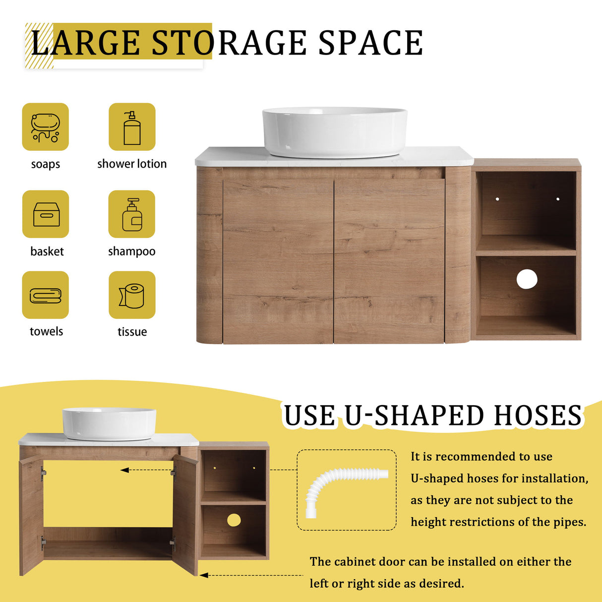 Wall Mounted Bathroom Vanity With Art Sink, 1 Storage Shelf, 2 Soft Close Doors