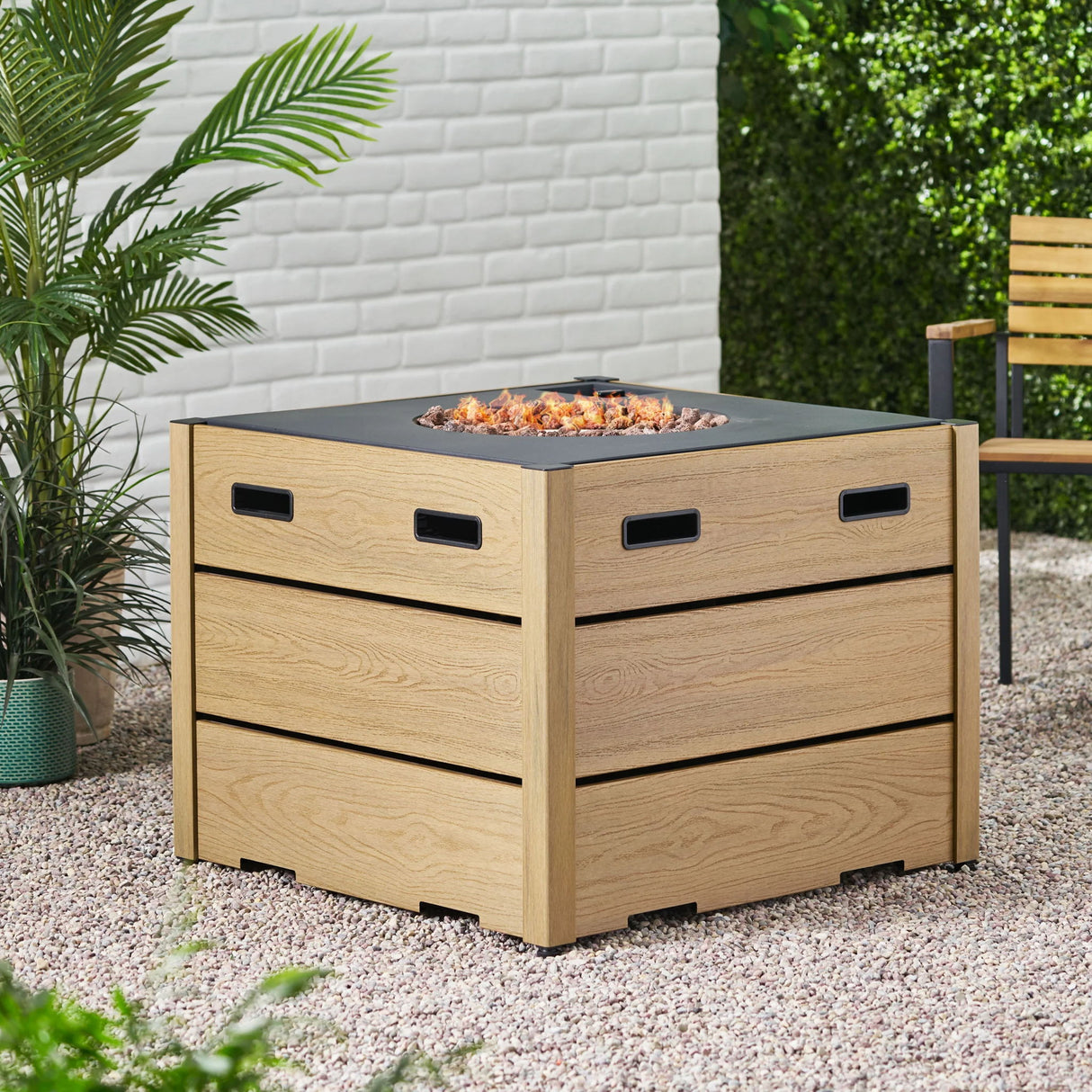 Rustic Style Outdoor Square Propane Fire Pit with 40000 BTU in Brown