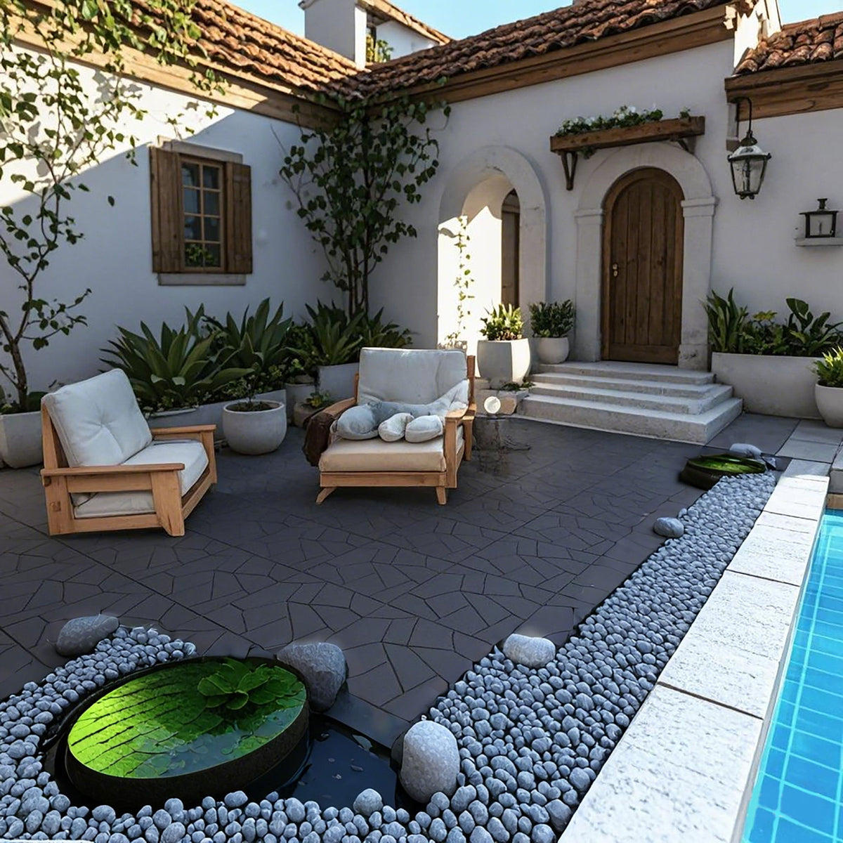 Stone Style Patio Deck Tiles Diy Interlocking Floor Tiles