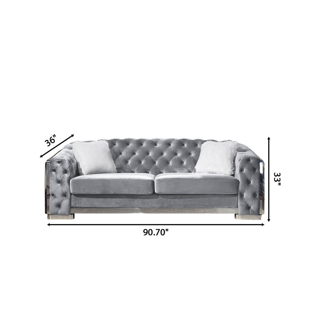 2 Seater Sofa With Button Tufted Diamond Grid & 2 Pillows For Living Room