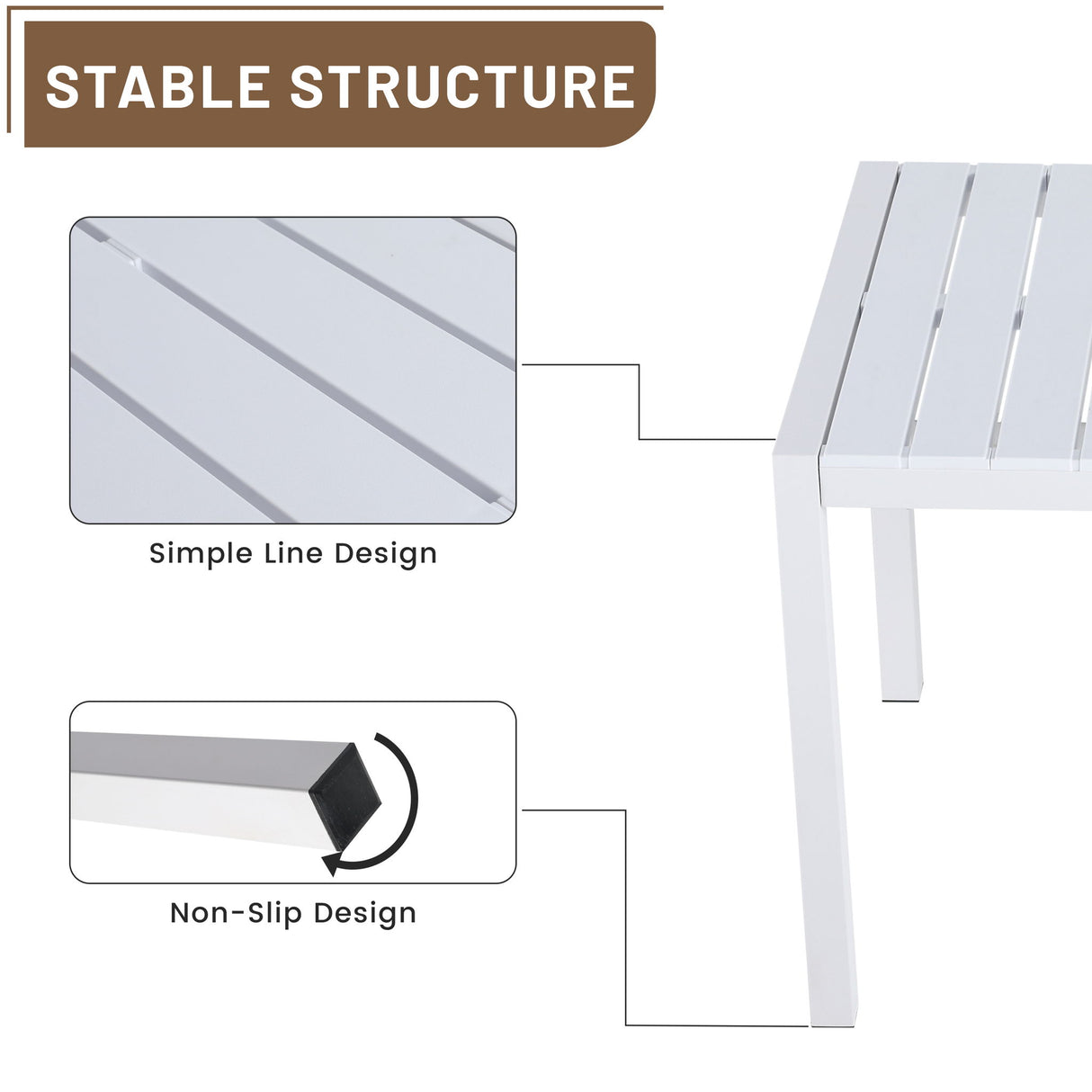 Modern Long Table, UV Resistant And Rust Proof, Pp Tabletop, UV Resistant Powder Coated Metal Legs - Snow White