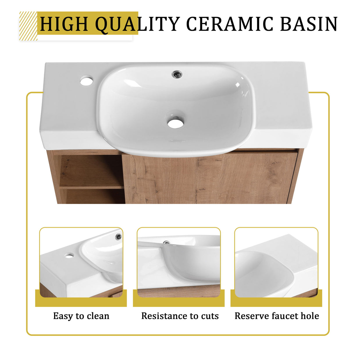 Sleek Design Freestanding Bathroom Vanity With Sink, Soft Close Door