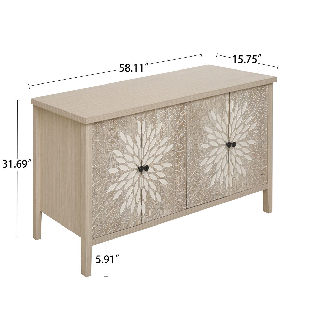 Sideboard Buffet Cabinet Carved 4 Door Storage 58in x 32in