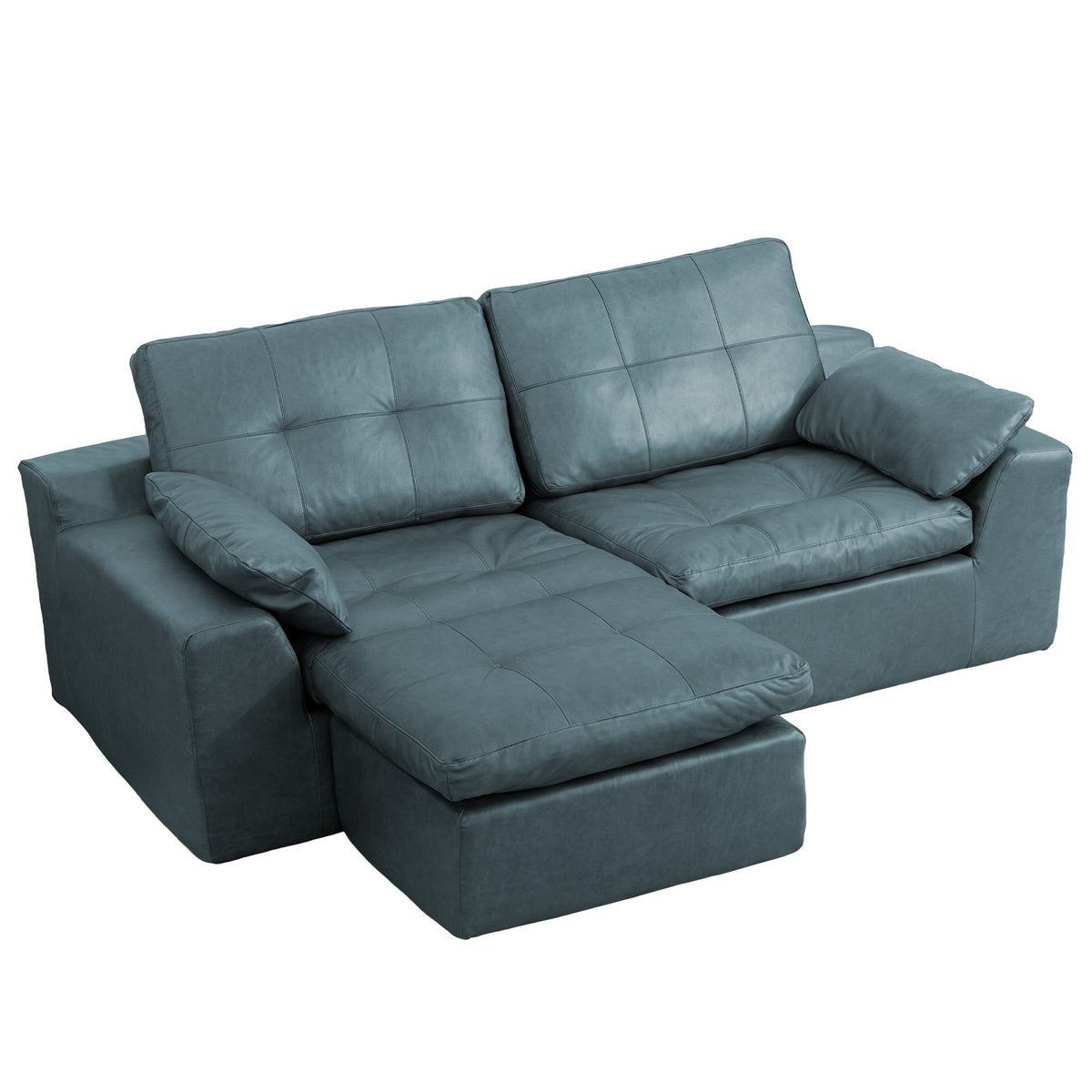L - Shaped Modular 2 Seater Sofa With Movable Ottoman And High Density Sponge Cushions For Living Room
