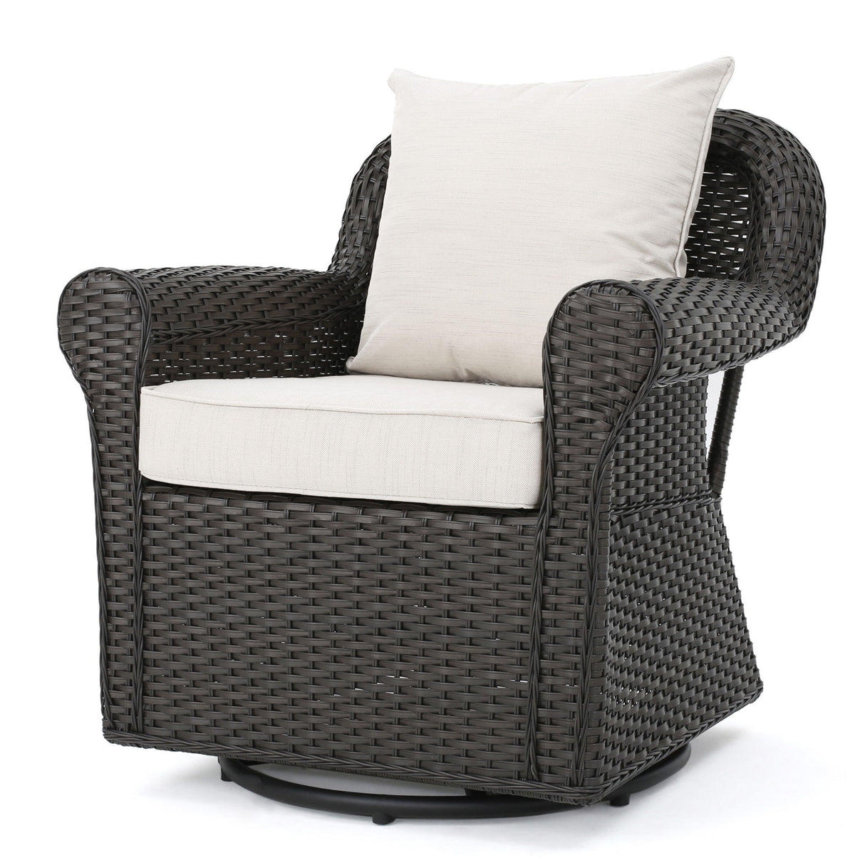 Amaya - Outdoor Swivel Rocker Chair With Water Resistant Cushions - Brown / Beige