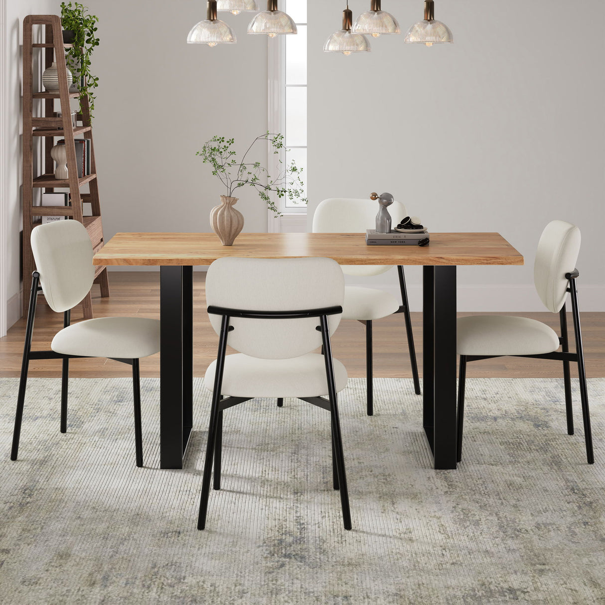 Modern Upholstered Dining Chairs With Metal Legs (Set of 2) - Beige