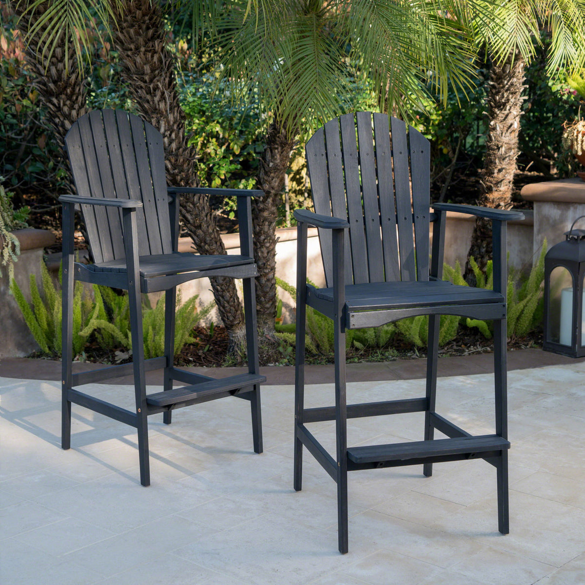 Outdoor Acacia Wood Adirondack Barstools (Set of 2)