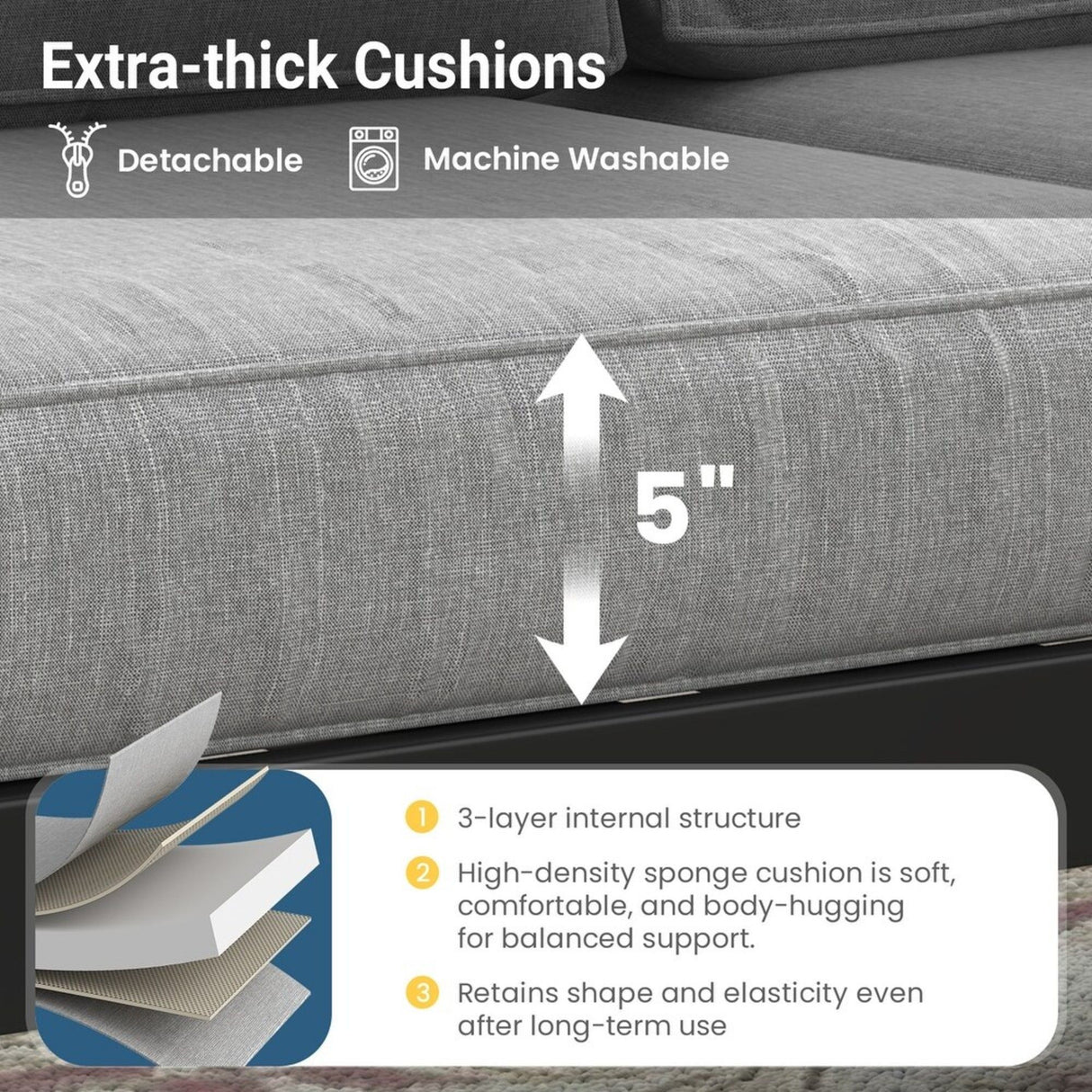 Patio Armchairs All Weather With Thick Cushions (Set of 2) - Black / Gray
