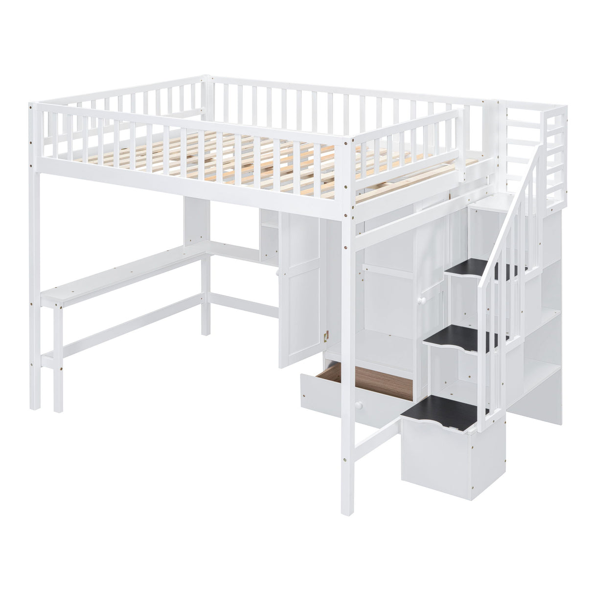 Loft Bed With Bookshelf, Drawers, Desk, And Wardrobe