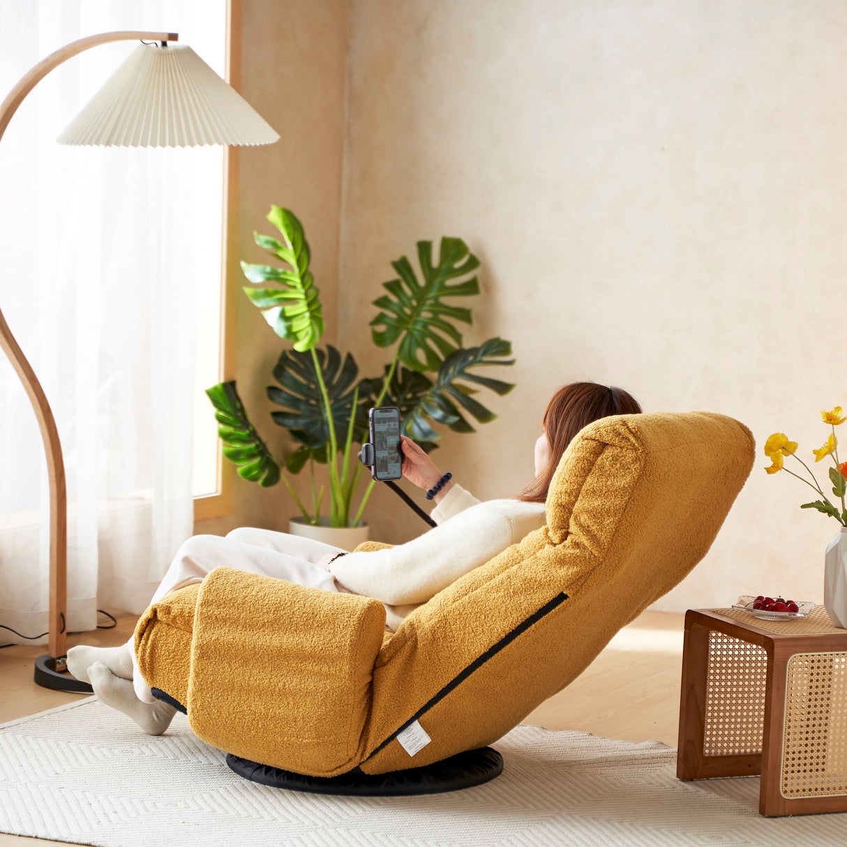 Adjustable Swivel Lounge Chair With 360 Degree Rotating Seat And Headrest Support