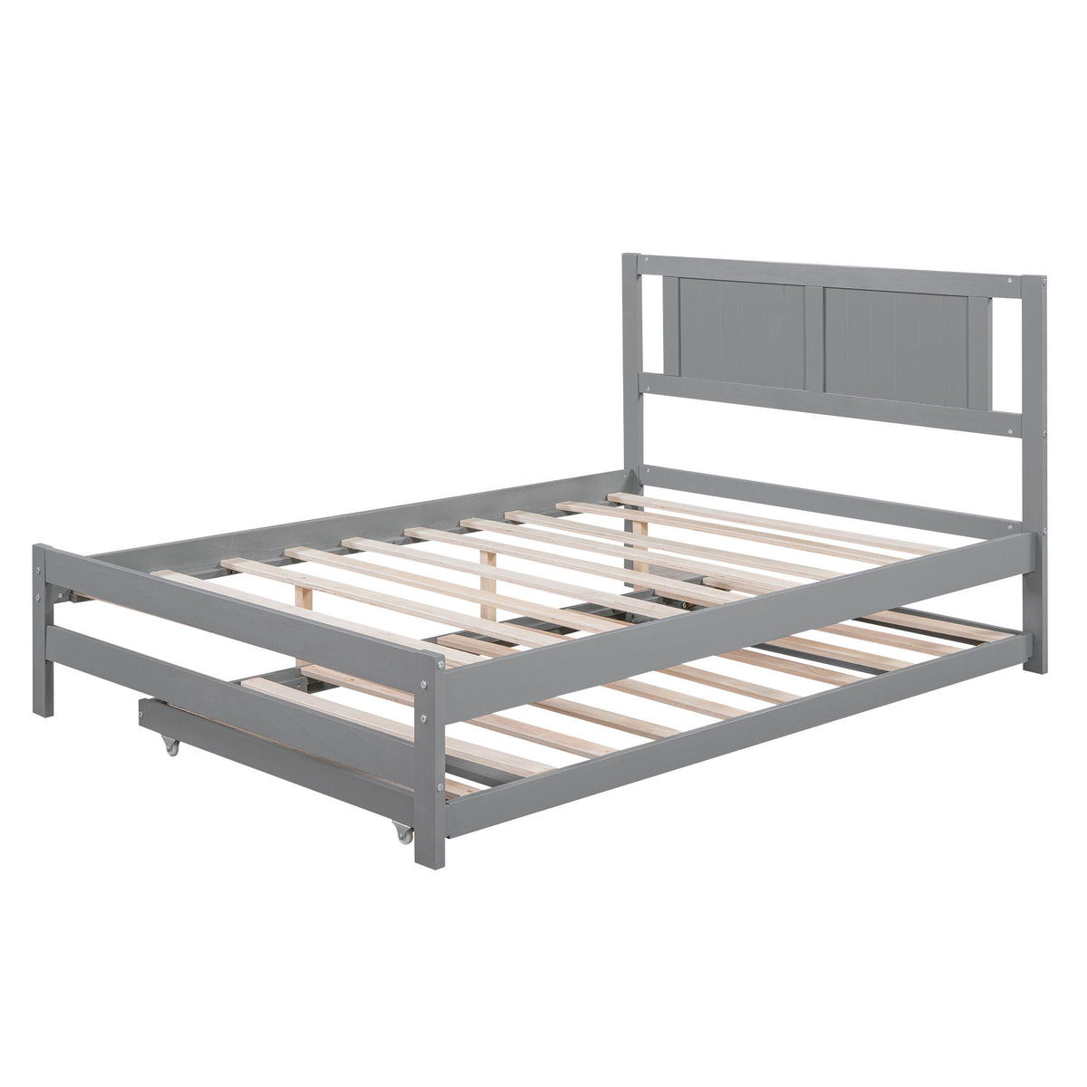 Full Size With Adjustable Twin Trundle Platform Bed - Gray