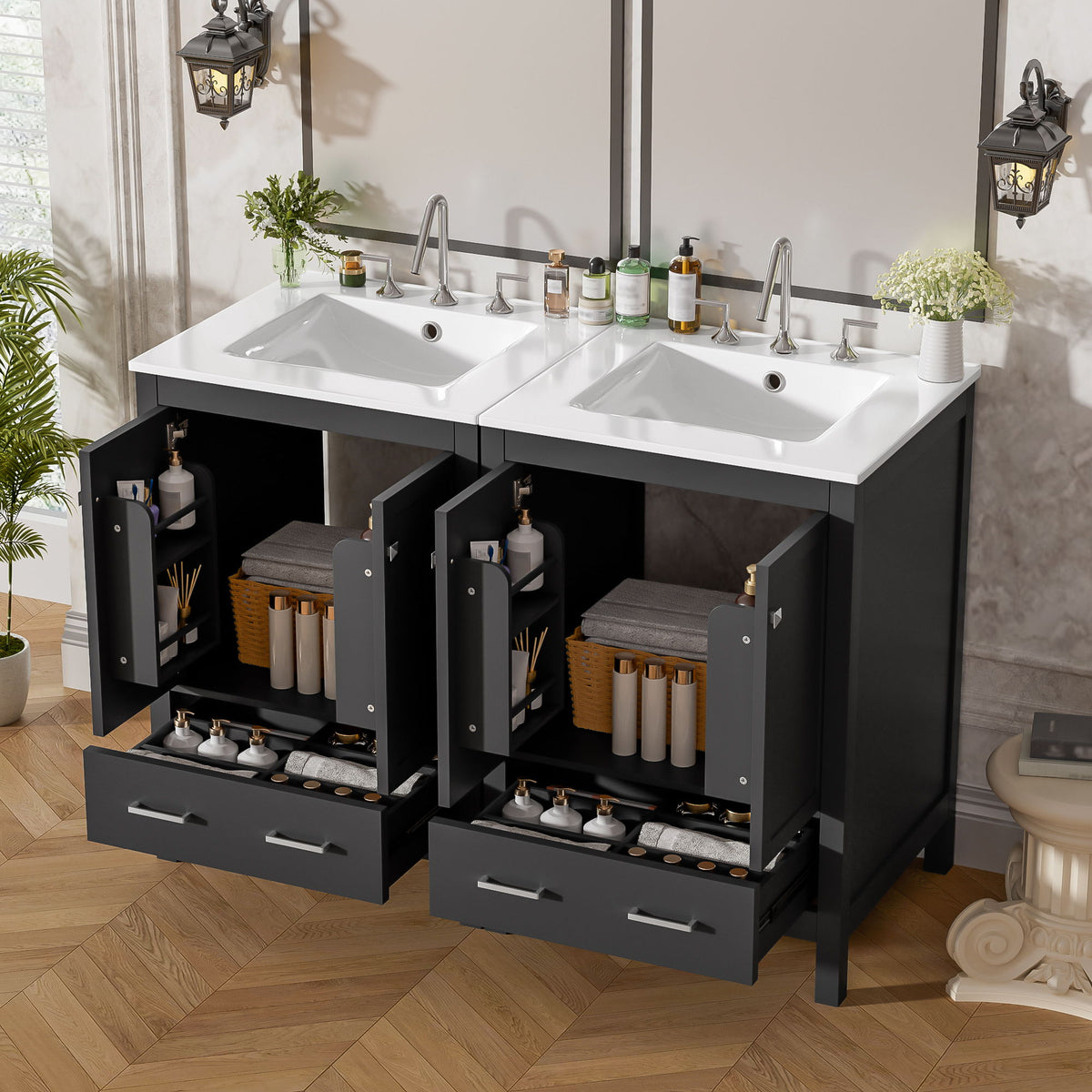 Bathroom Vanity With Integrated Undermount Ceramic Sink, 2 Doors And 1 Drawer, Soft Close Hinges