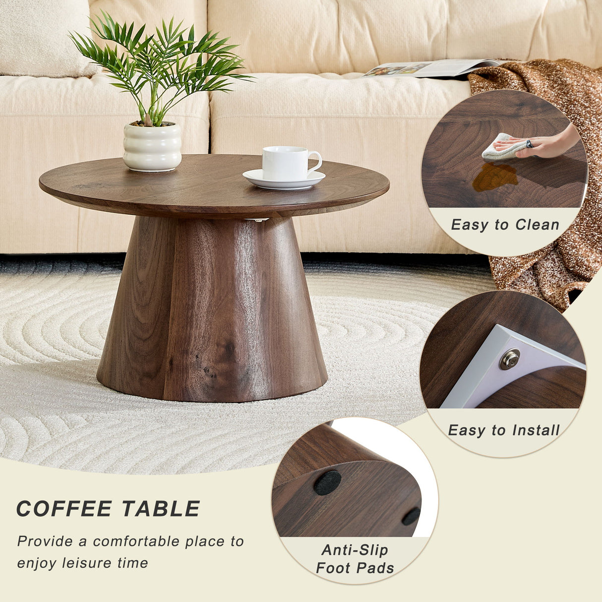 Circular Coffee Table With Adjustable Feet