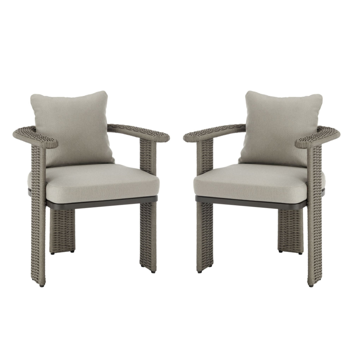 Ciela - Outdoor Dining Chair With Rattan Trim Aluminum Frame And Clouded Taupe Cushion (Set of 2) - Dark Bronze / Gray