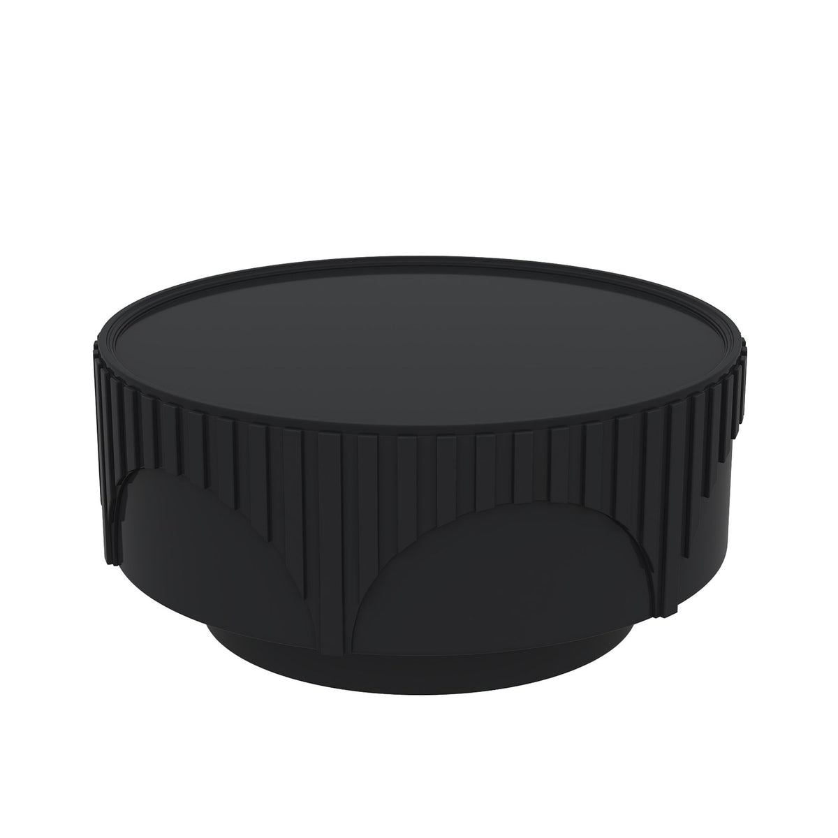 Round Fluted Drum Coffee Table With Sturdy Base For Living Room