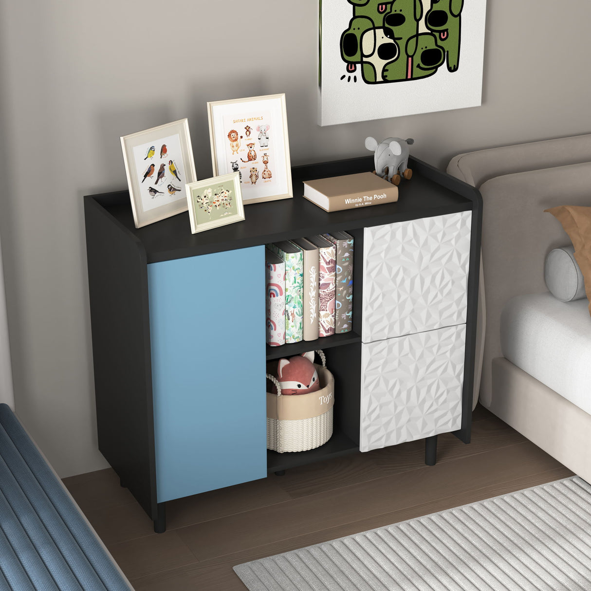 Sideboard Buffet Cabinet with Unique Panel Styling Wood Storage Drawers