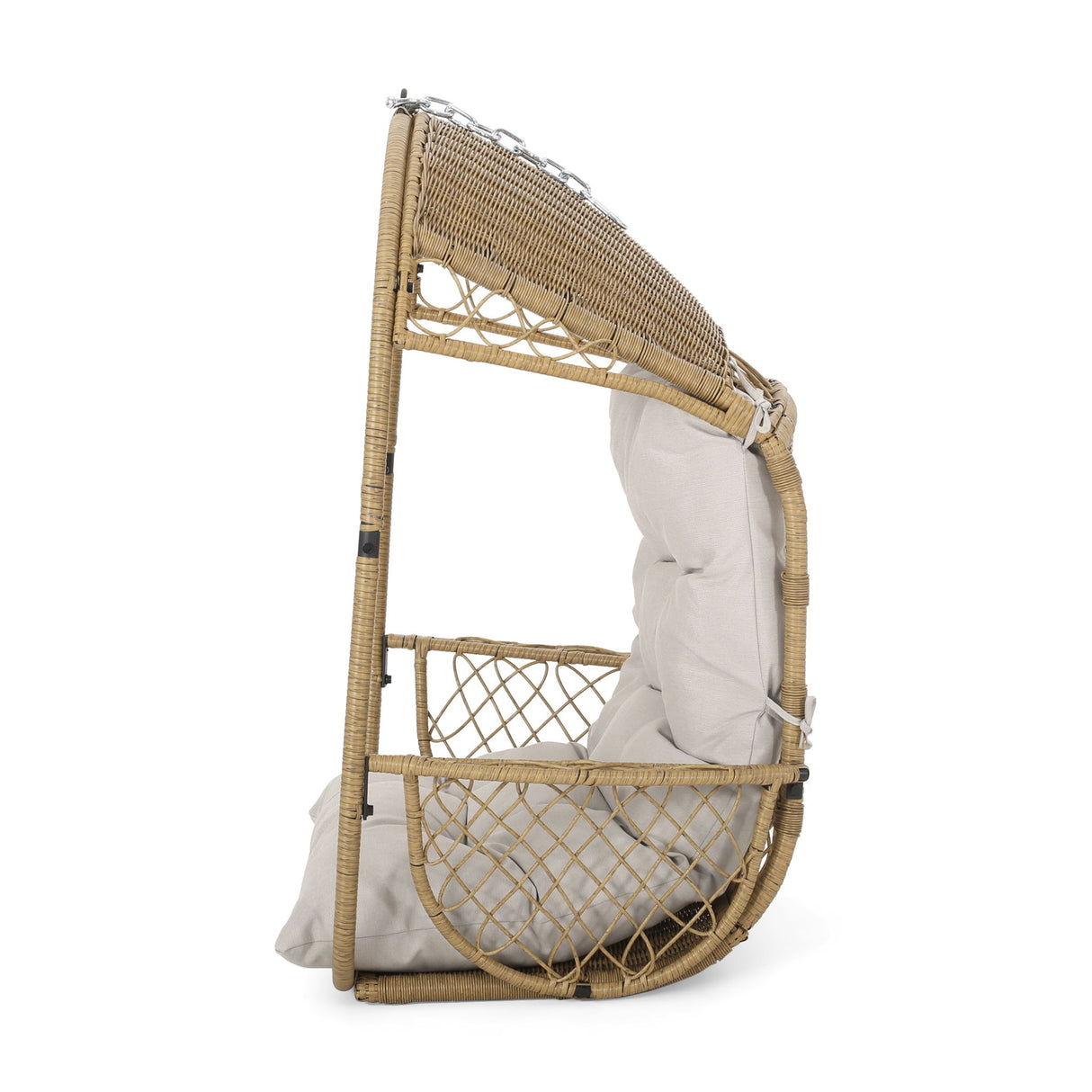 Malia - Outdoor / Indoor Wicker Hanging Chair With Cushion - Brown / Beige