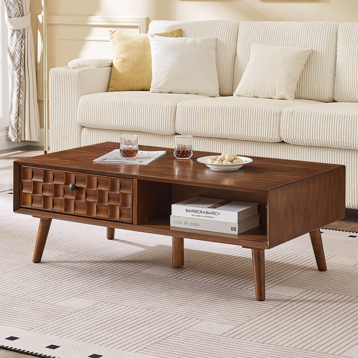 Coffee Table With Hidden Drawer And Open Shelf