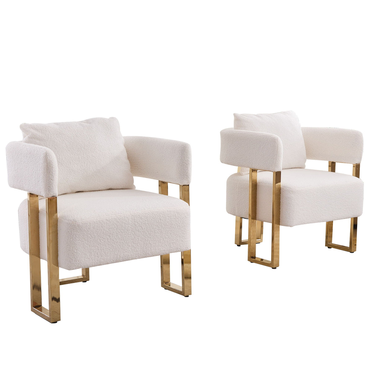 Modern Decorative Chair Teddy Fleece Upholstered And Metal Foot