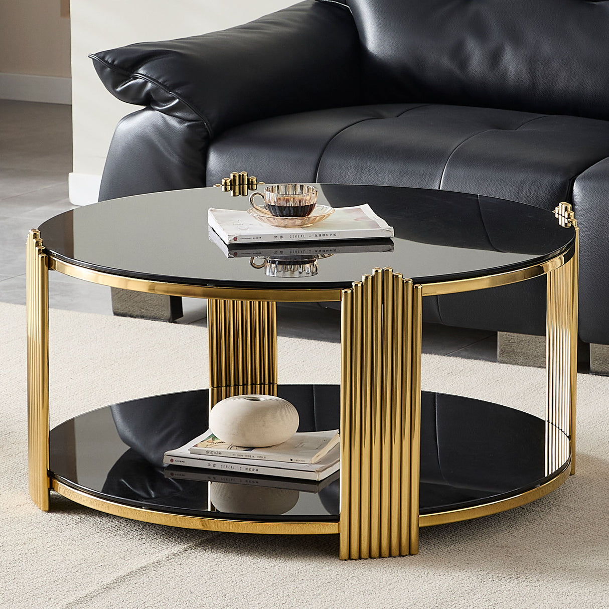 Round Table With Double Layer Storage