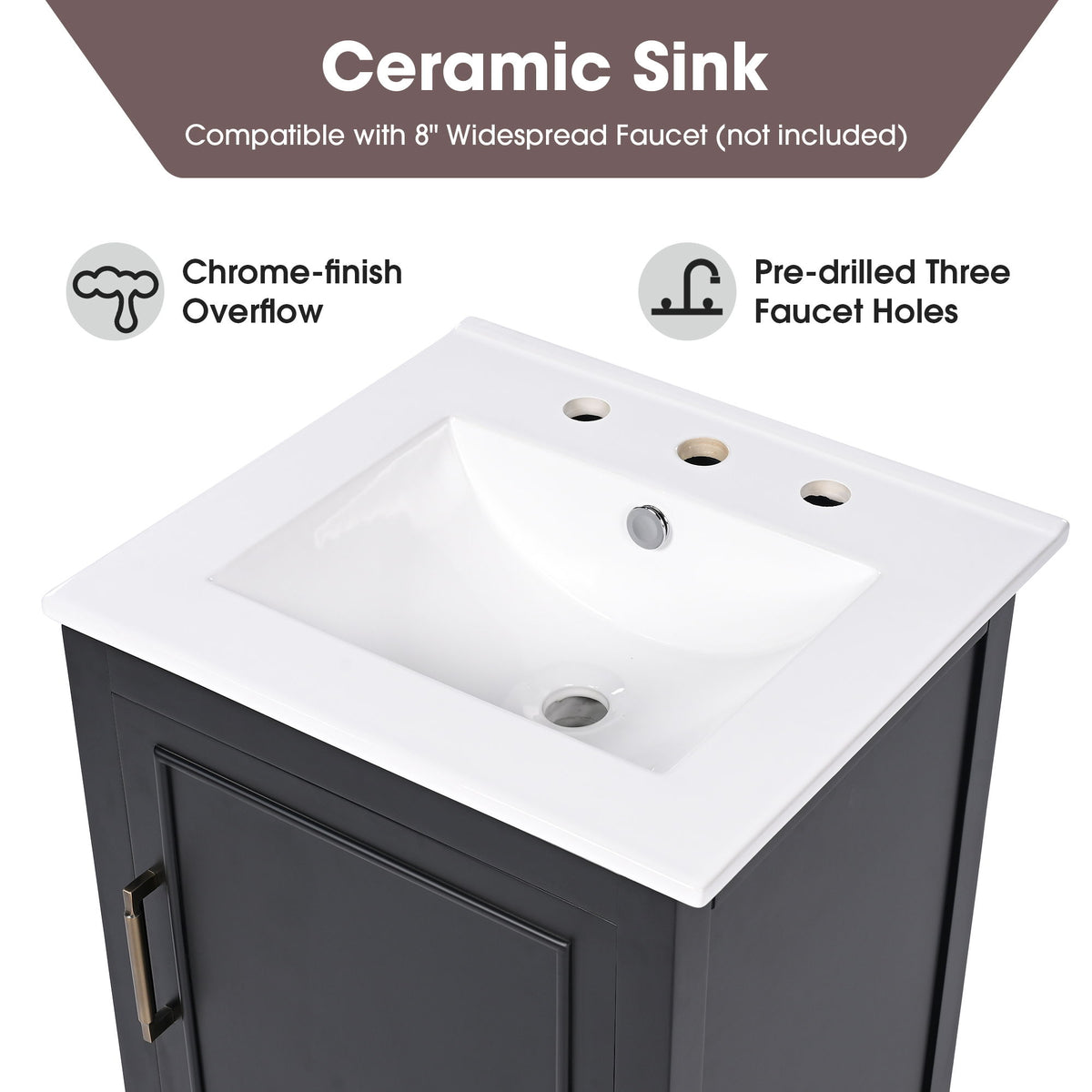 Modern Bathroom Vanity With Sink, Cabinet Storage, Drawer & Adjustable Feet