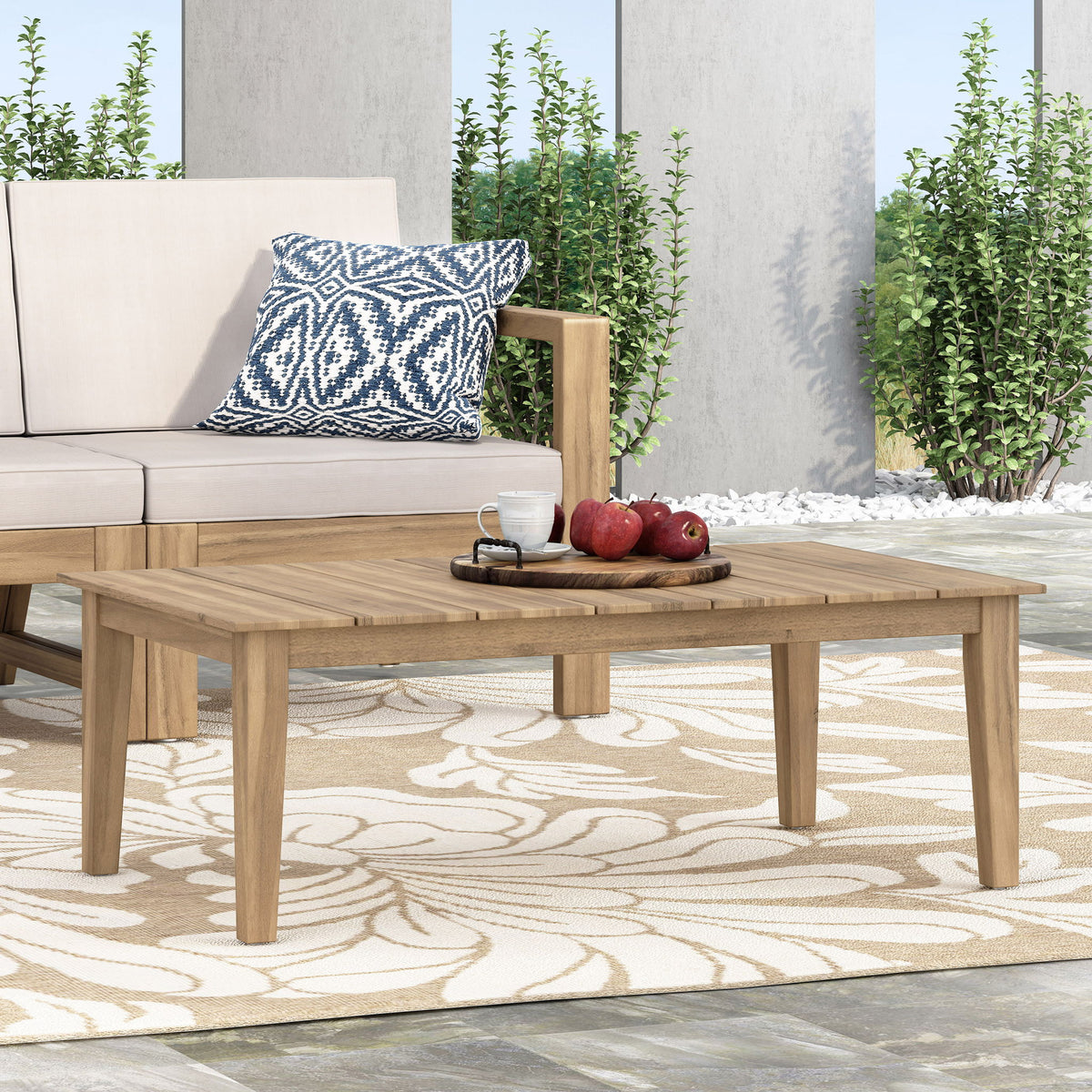 Outdoor Coffee Table With Slat Panel Top - Light Brown