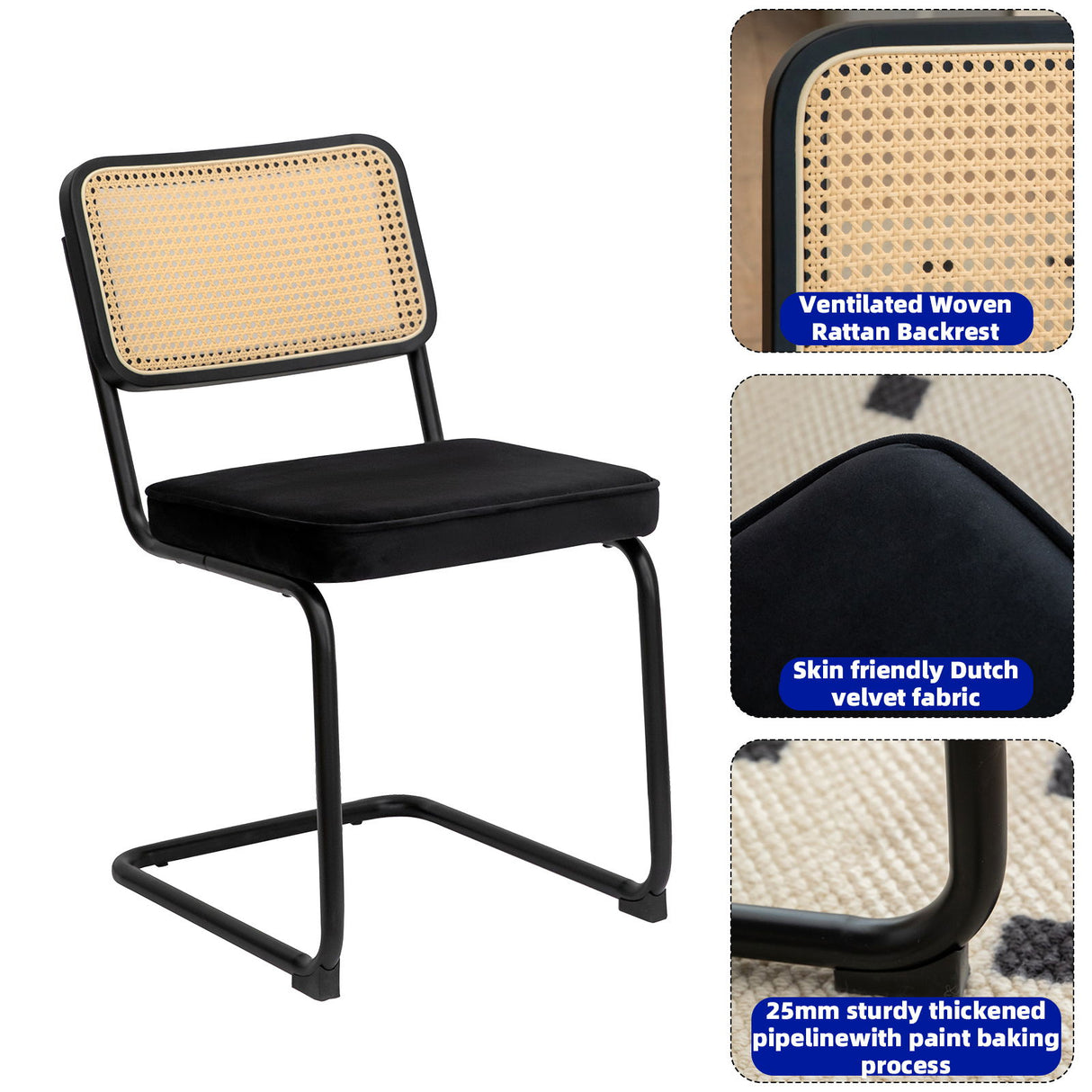Rattan Side Accent Dining Chairs With Painted Legs (Set of 2)