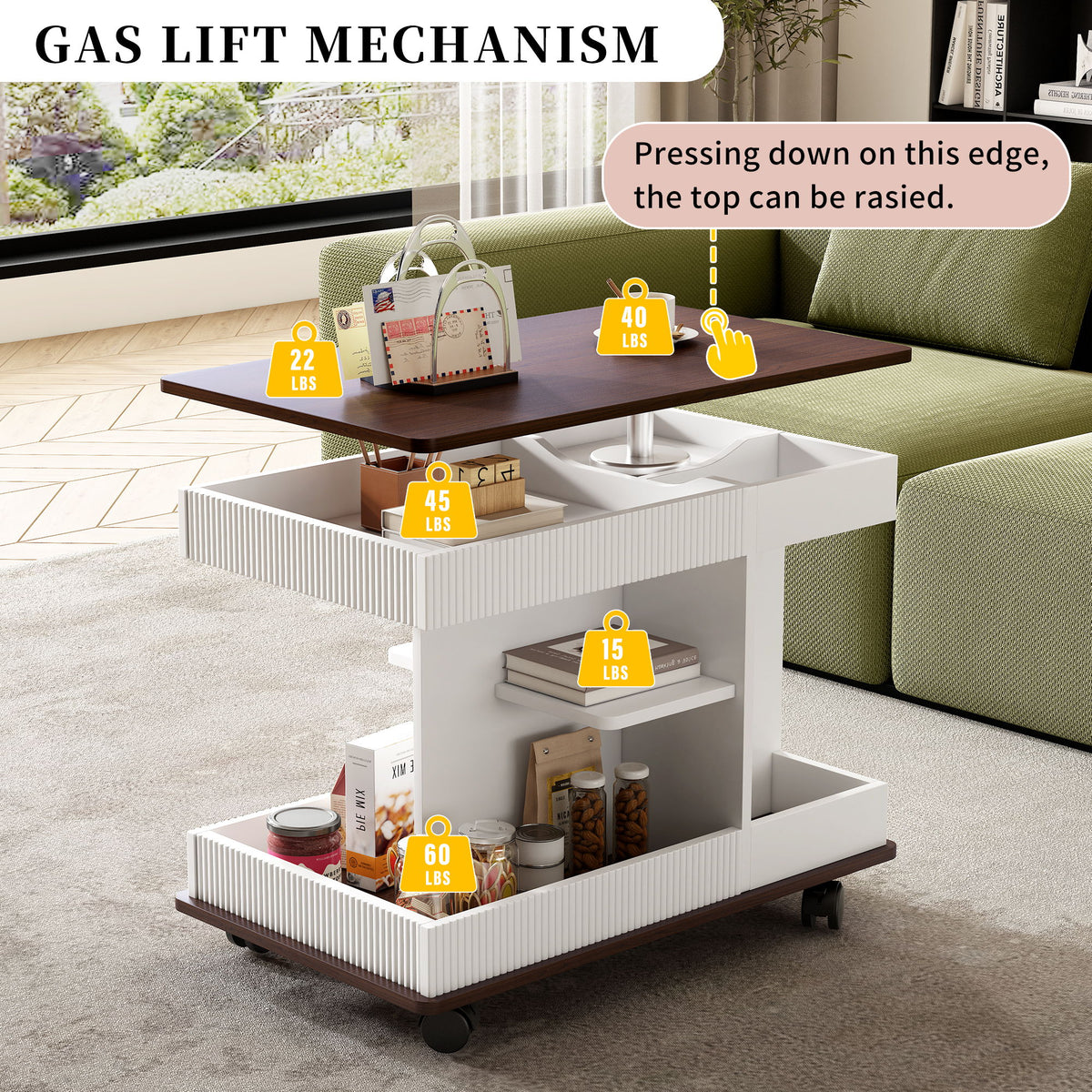 Adjustable End Table With Wheels, 360°Rotating Top And Storage Space
