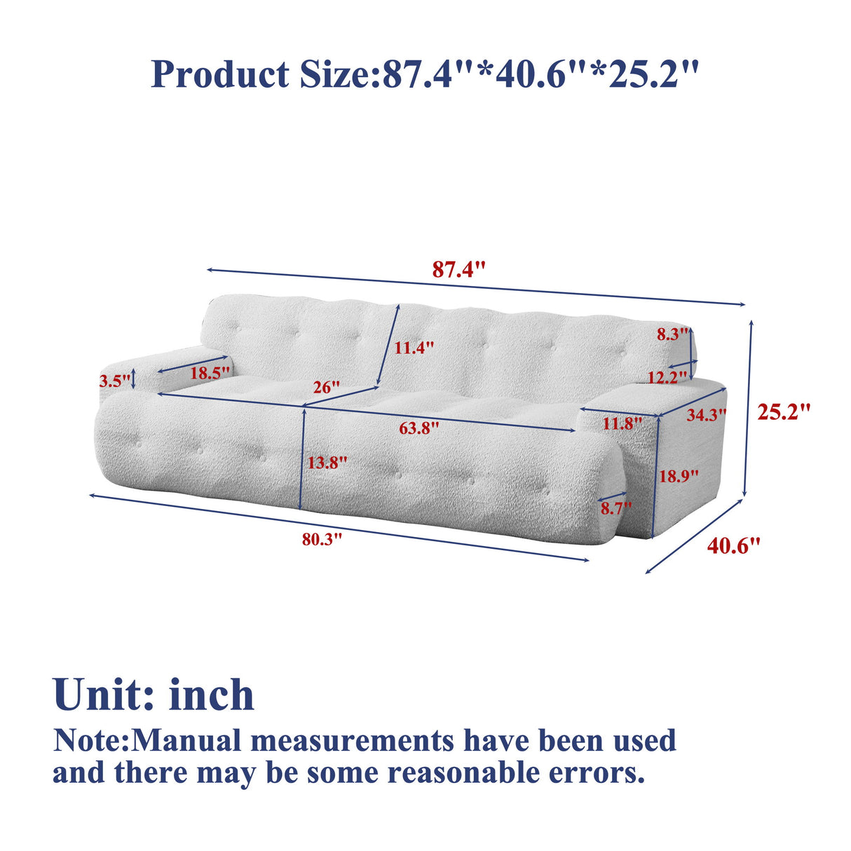 Cloud Series Minimalist Button Tufted Square Arm 3 Seater Sofa