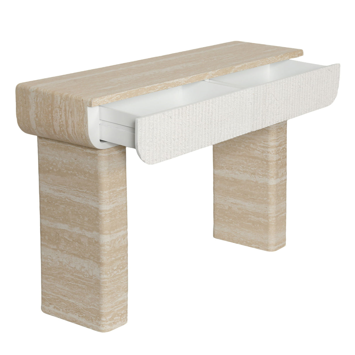 Entryway Table With 2 Hidden Handle Drawers For Entrance - Beige / Yellow